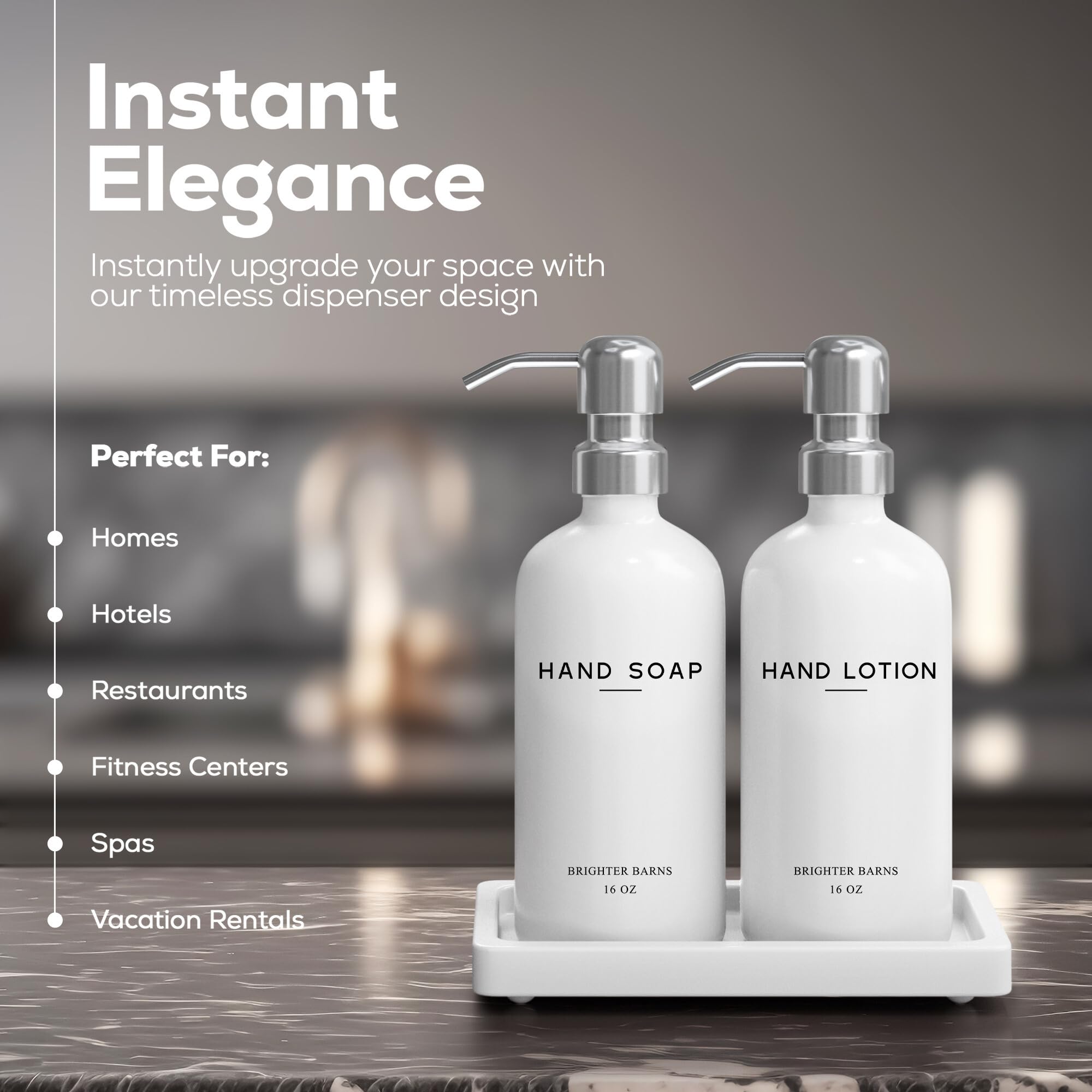 White Glass Soap and Lotion Dispenser Set by Brighter Barns
