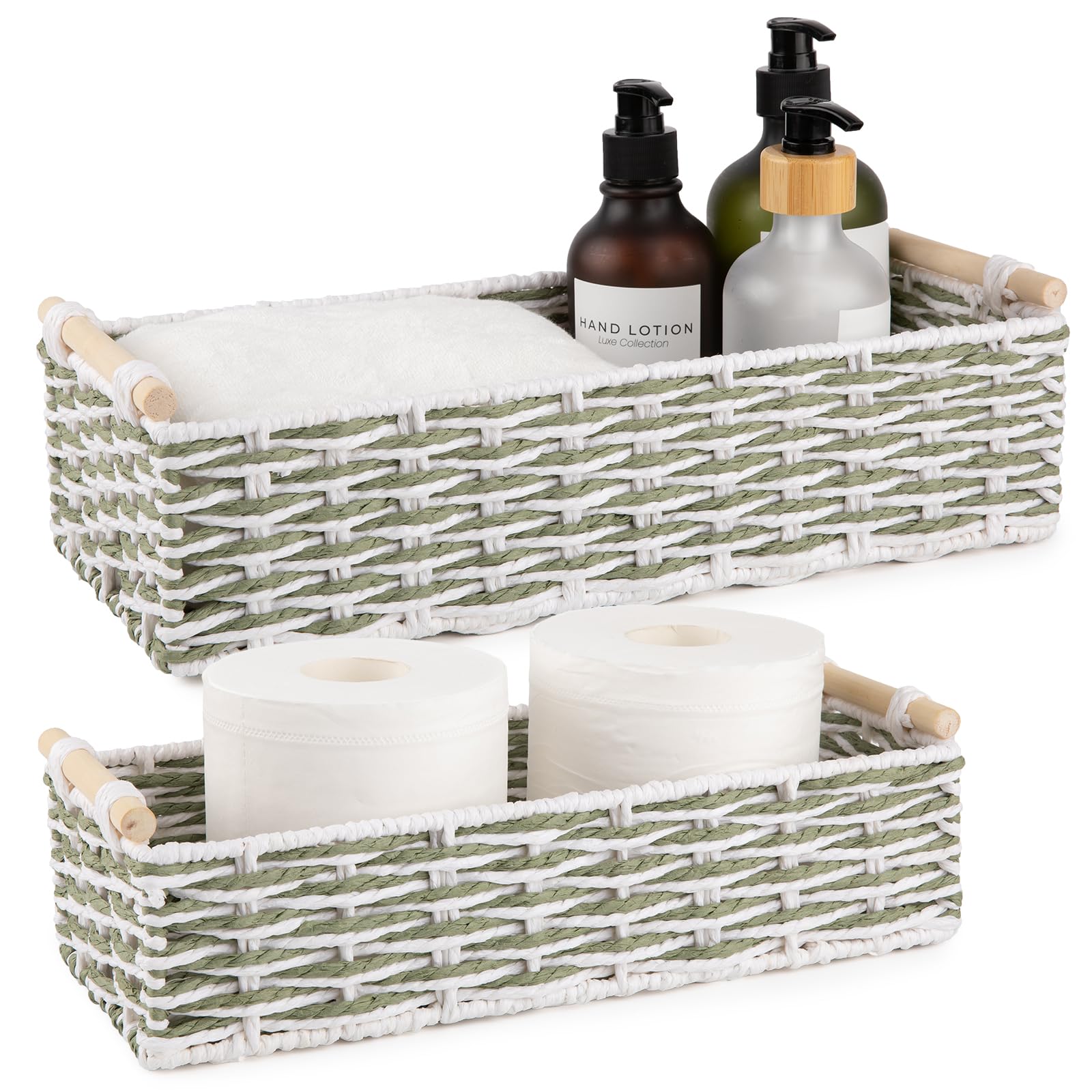 Toilet Paper Baskets Handmade Paper Rope Decorative Wicker Storage Tank Shelf Cabinet Organizer for Bathroom Home (2 Count)