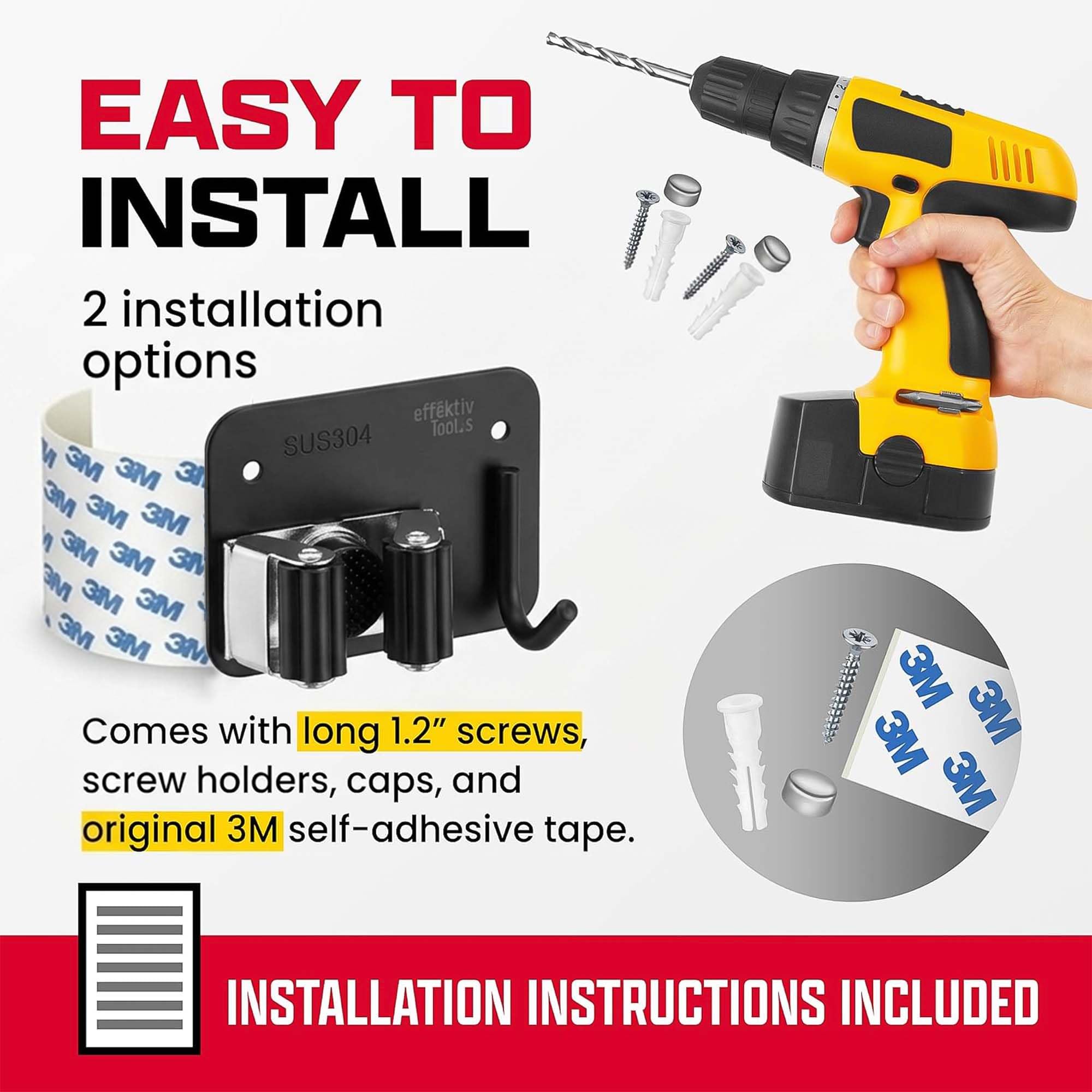 4 Pack Wall Mount Hanger for Brooms & Mops (4 Count)