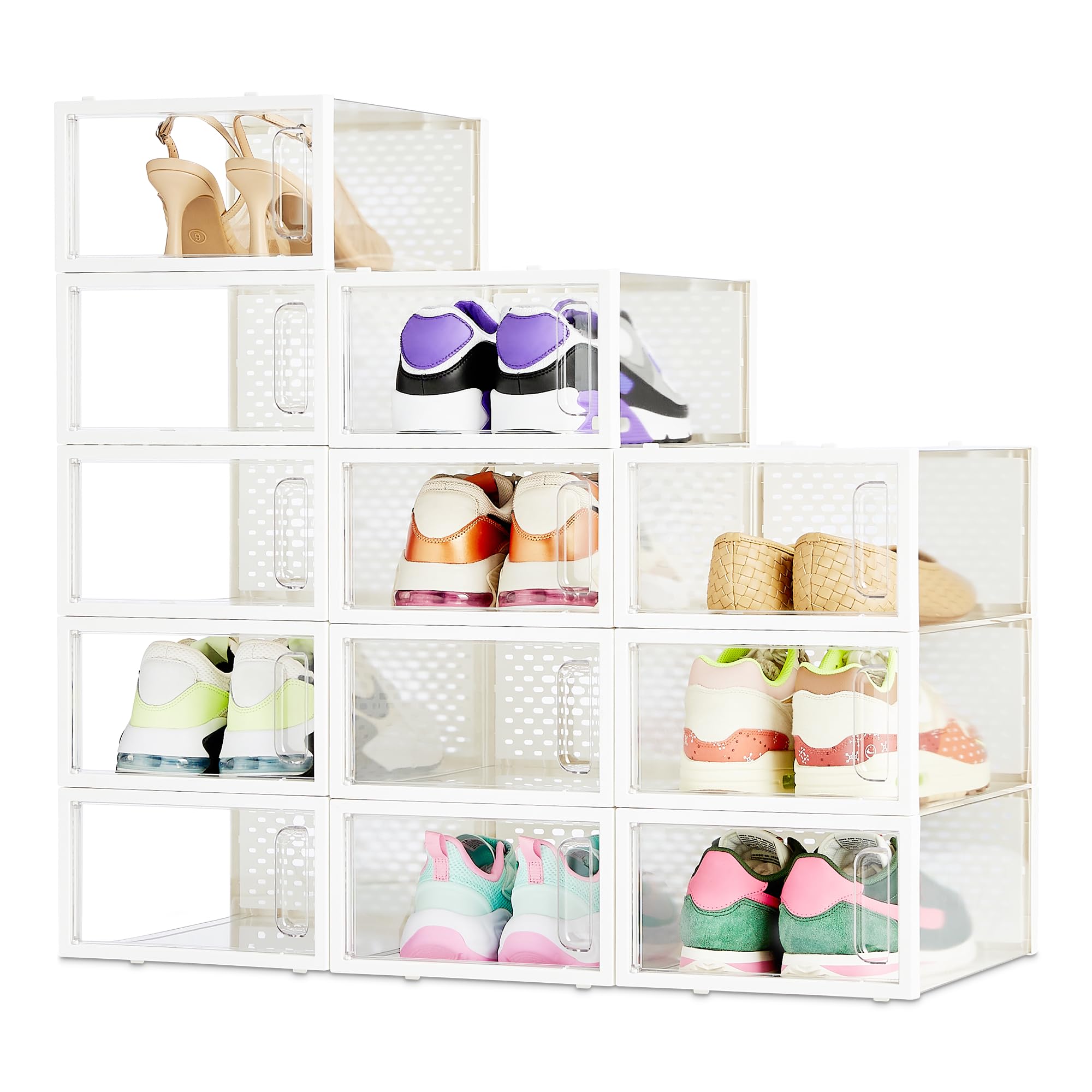 Stackable and Foldable Clear Shoe Storage Organizer Box (12 Count)