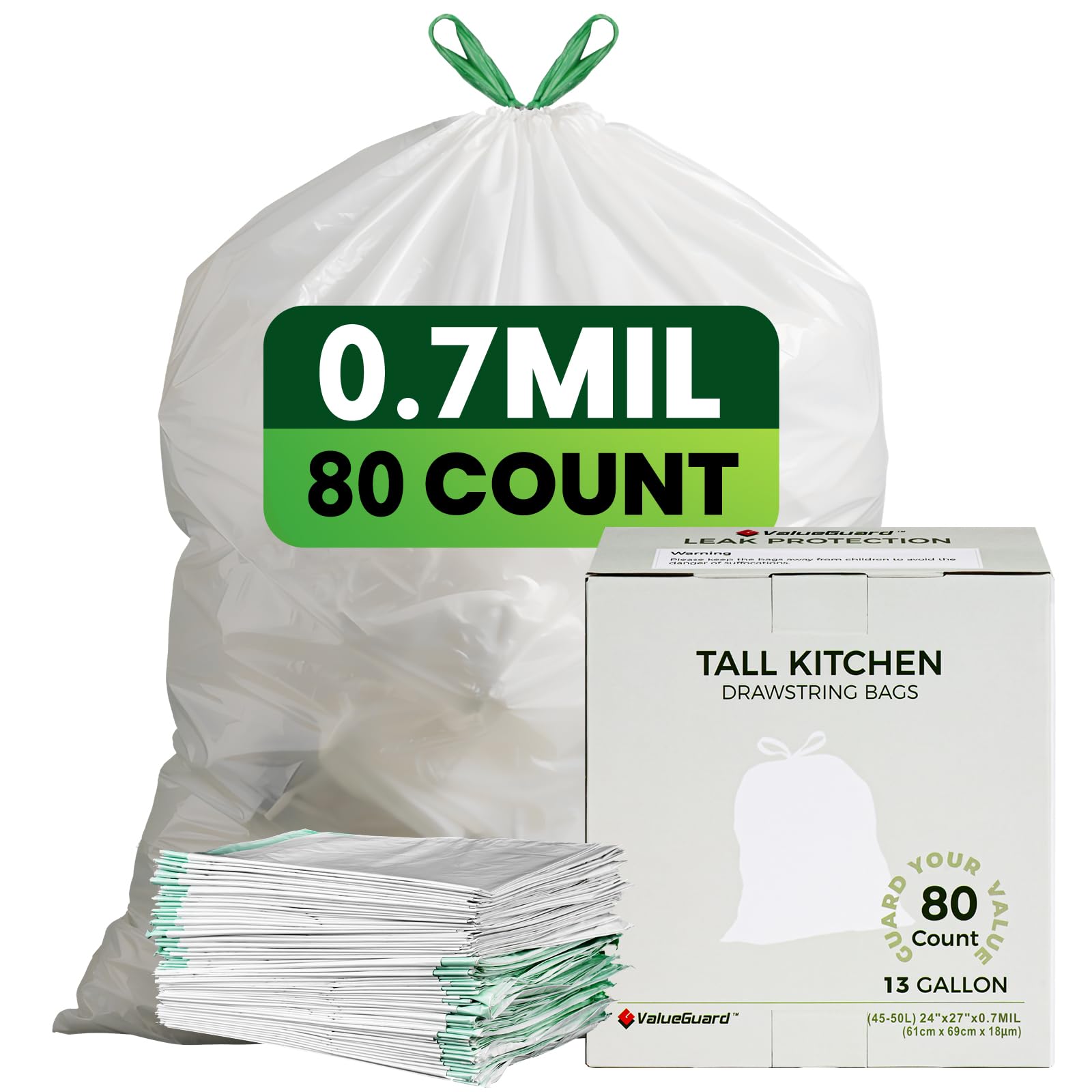 Large Trash Bag 13 Gallon Tall Drawstring 100% Post