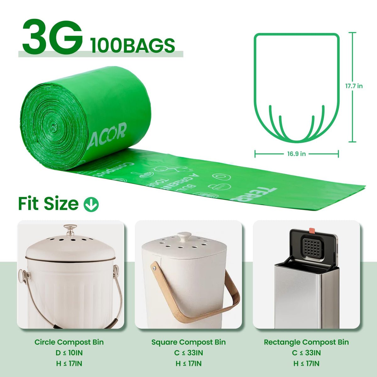 3 Gallon Compostable Food Scrap Bags (100 Count)