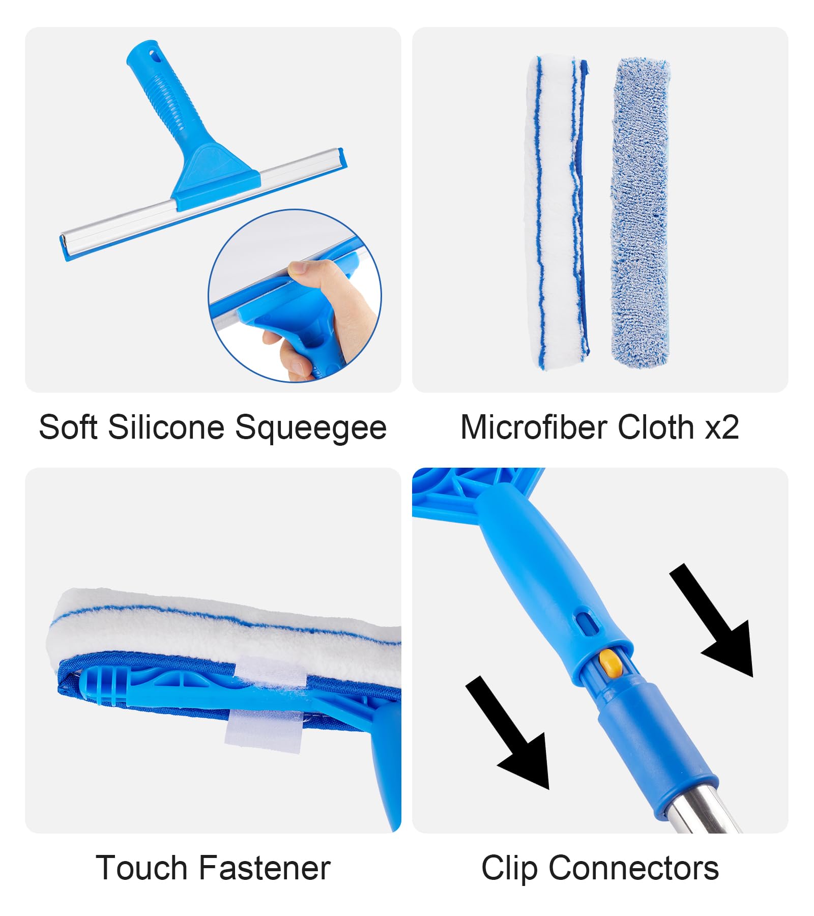 Window Squeegee Cleaner with 4 Stainless Steel Extension Poles