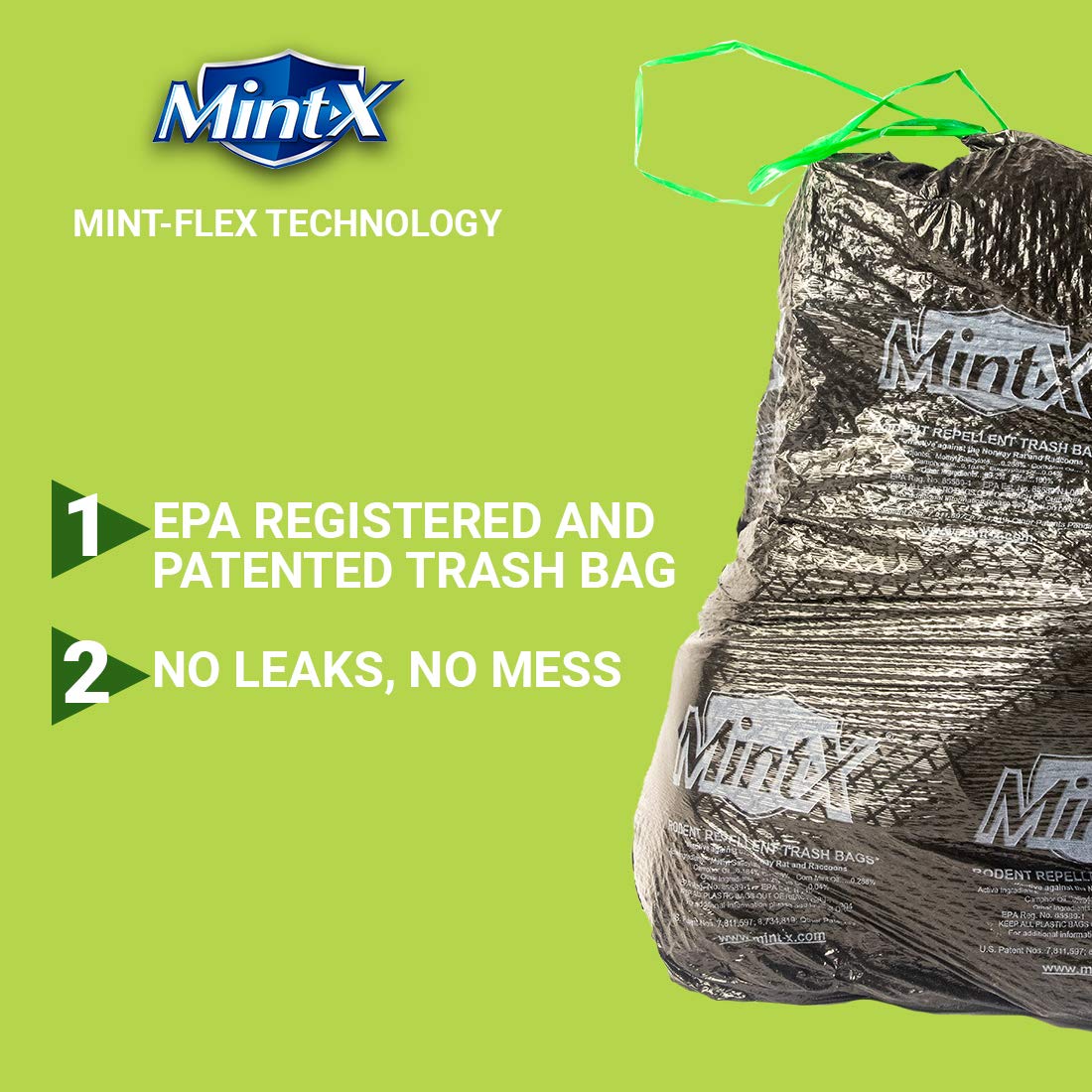 Rodent Repellent Outdoor Home and Industrial Trash Bags with Drawstring & Mint (40 Count)