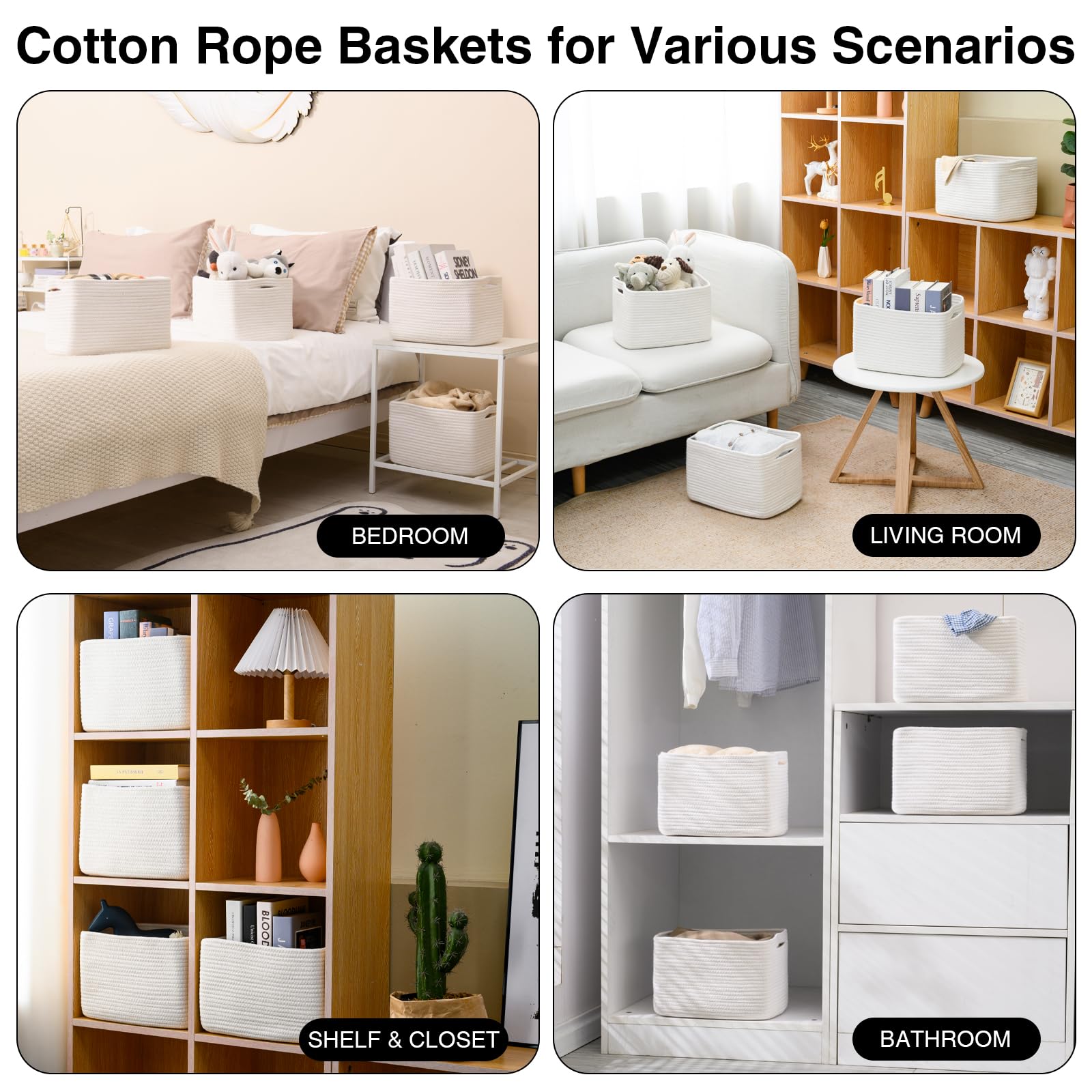 White Storage Baskets for Organizing (4 Count)