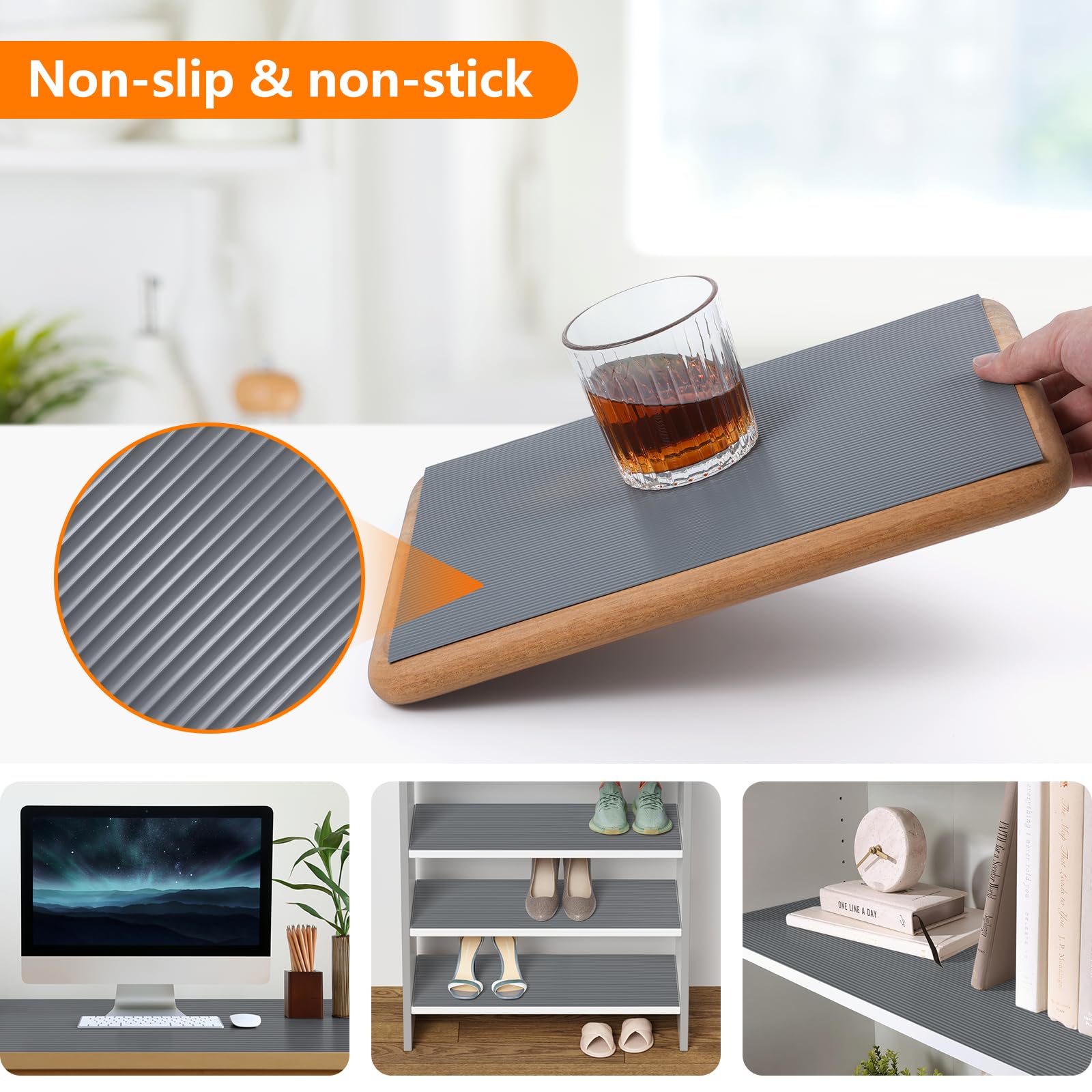 Shelf Liners for Kitchen Cabinets Drawer Liner Non Adhesive Cupboard Mat EVA Material Waterproof Refrigerator Mats Washable Fridge Liner for Cupboard and Desks Liner Gray 11.8 x 236.2 Inches (279.5 Sq Ft)