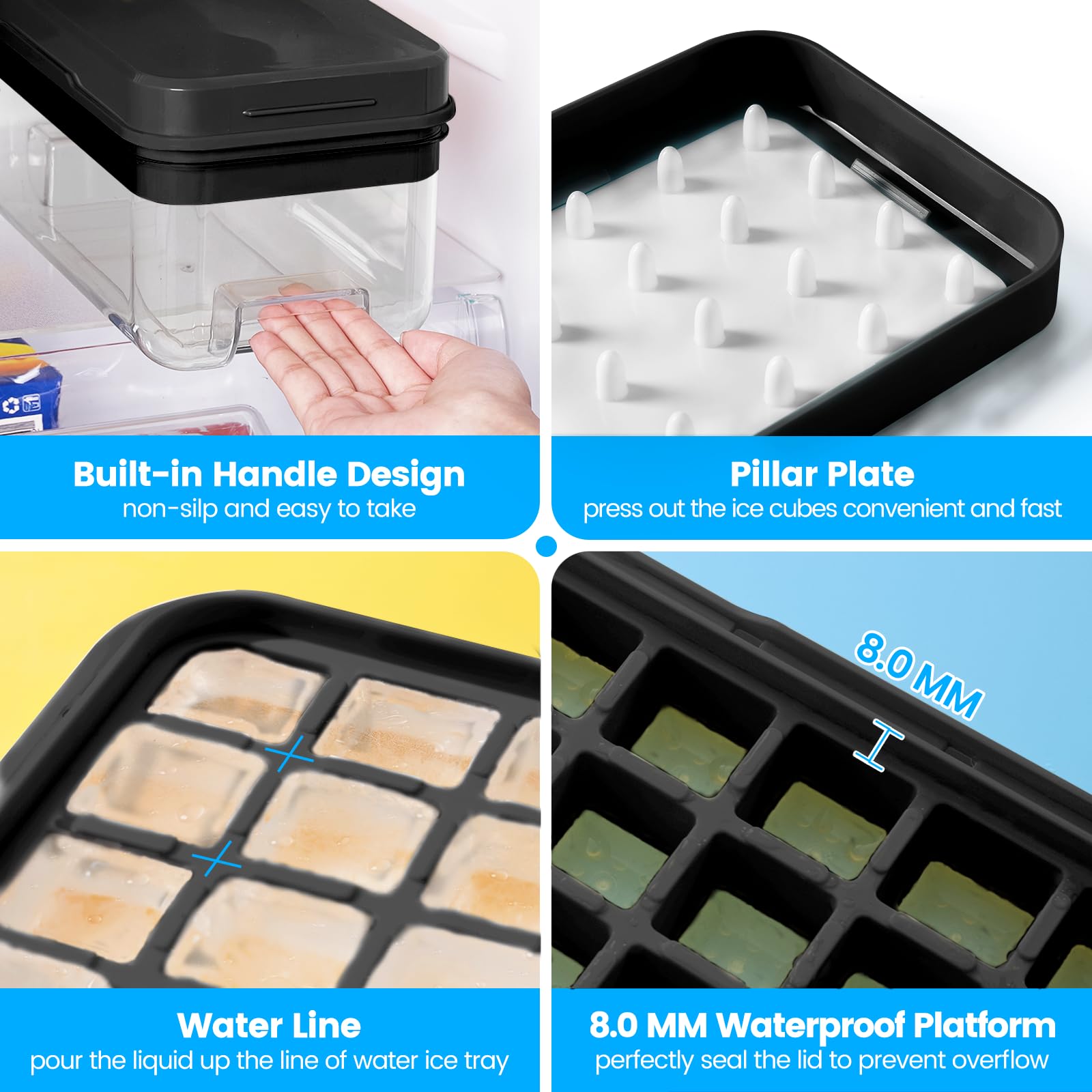 1" Ice Cube Tray with Lid and Bin
