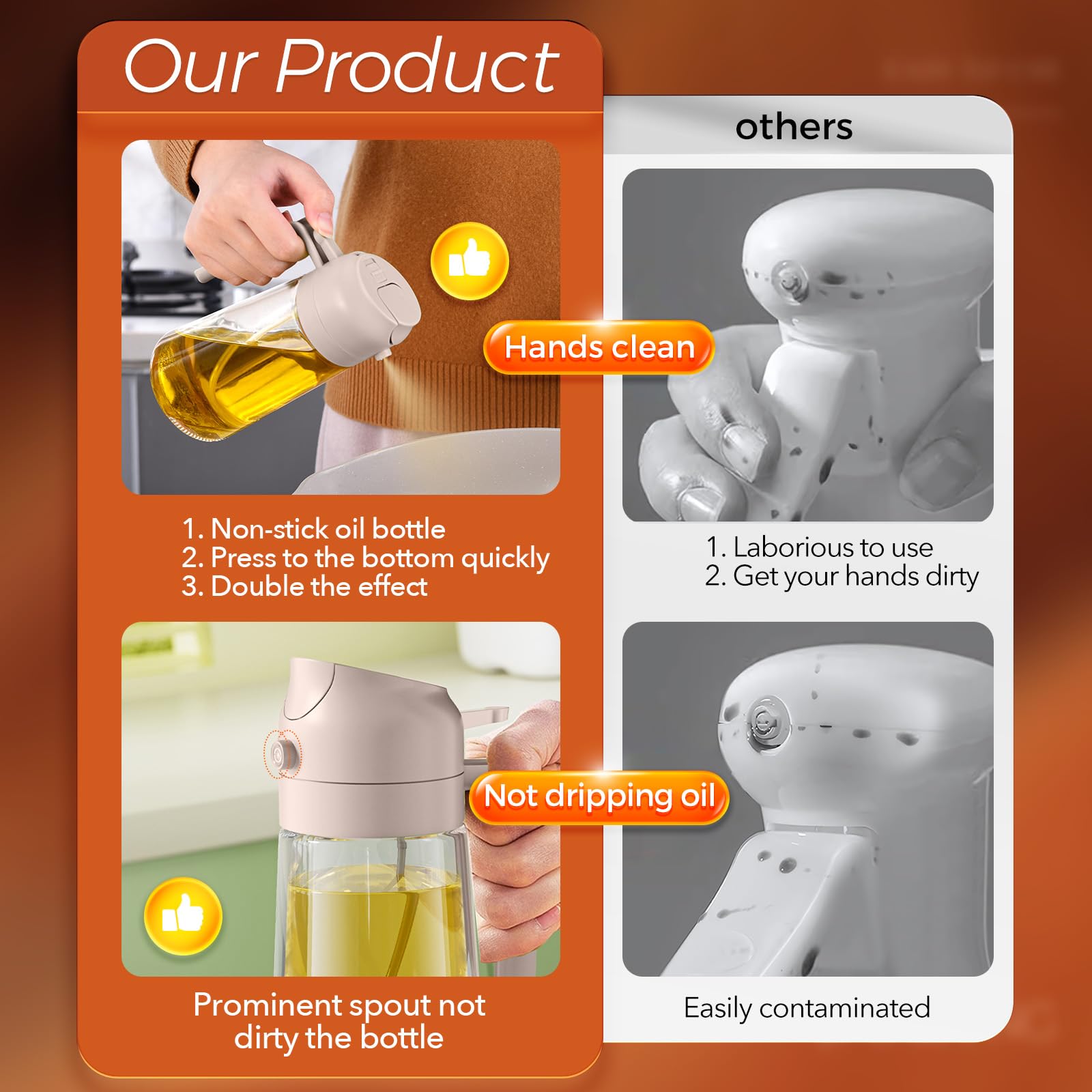 16oz 470ml Glass Olive Oil Sprayer for Cooking with Stickers