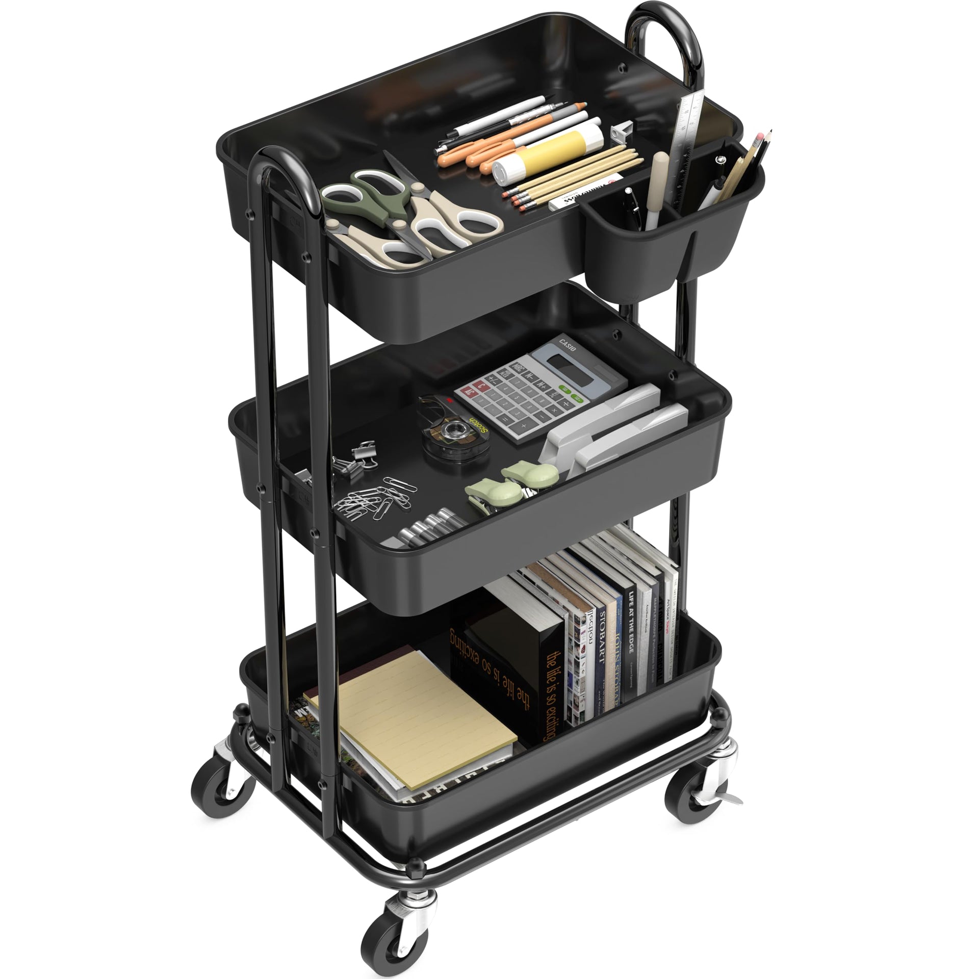 3 Tier Rolling Utility Cart with Hanging Bucket (24 Count)
