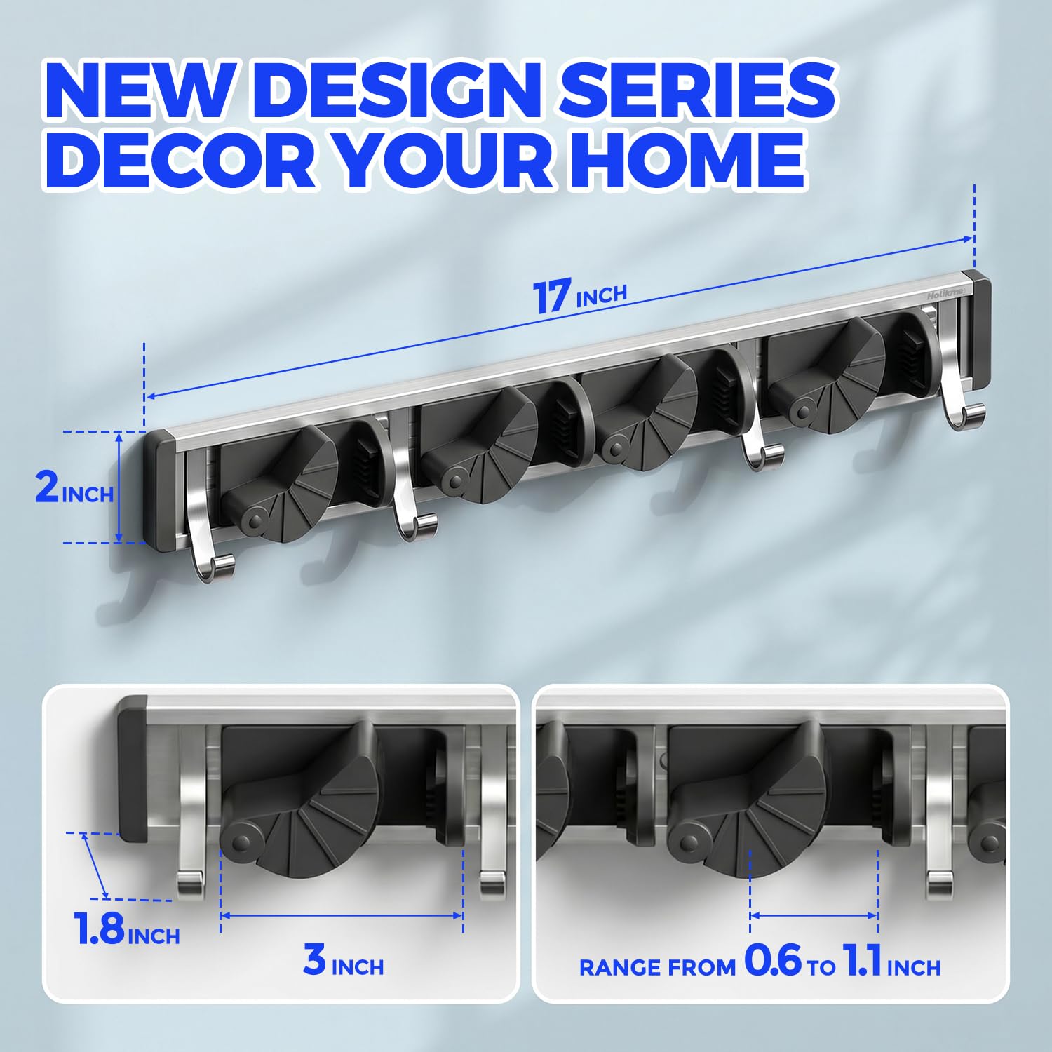 Mop Broom Holder Wall Mount Metal Pantry Organization and Storage Garden Kitchen Tool Organizer Wall Hanger for Home Goods