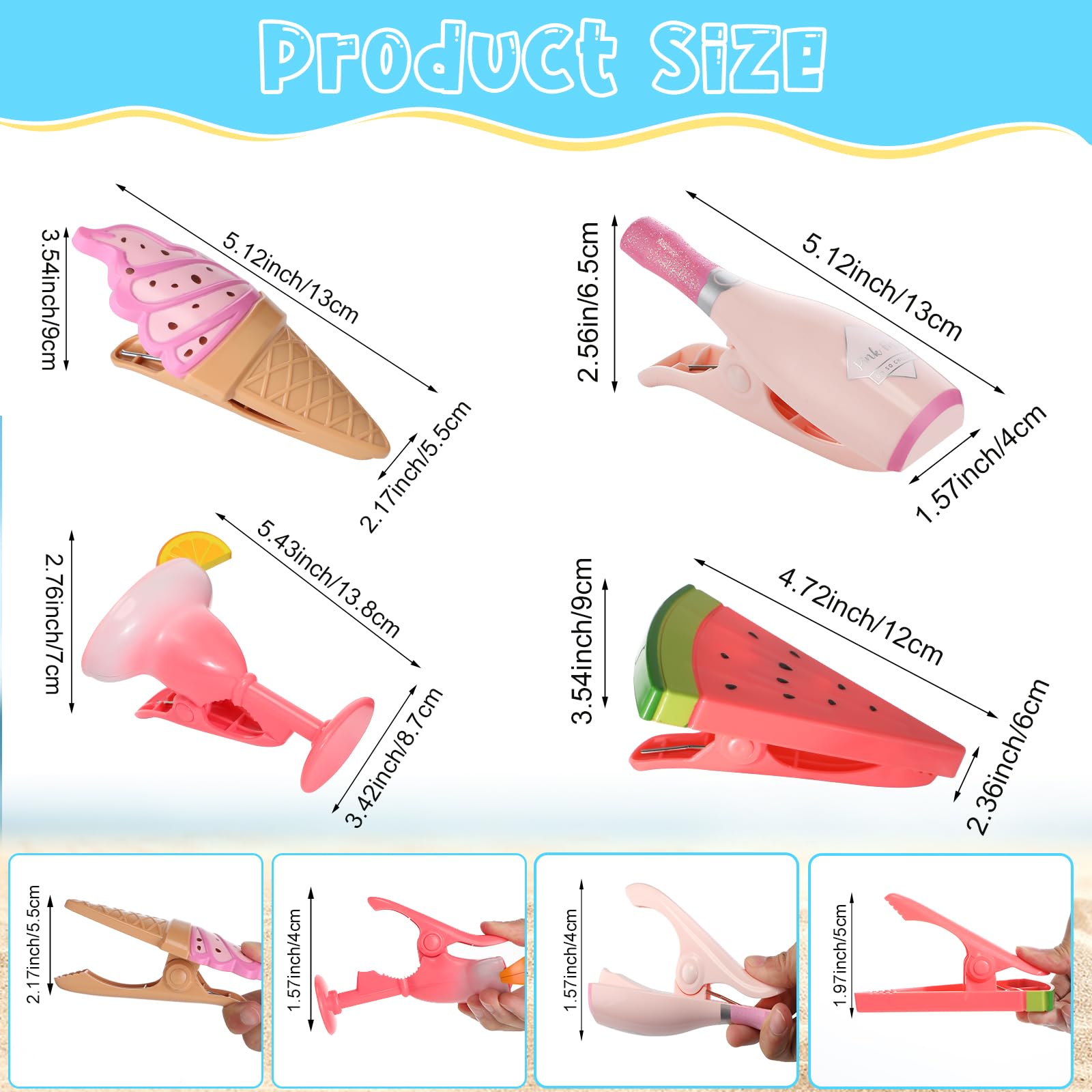 8 Pcs Beach Towel Clips Beach Chair Pool Clips for Chairs Plastic Windproof Holder Funny Decorative Clothespins for Patio Accessories Summer