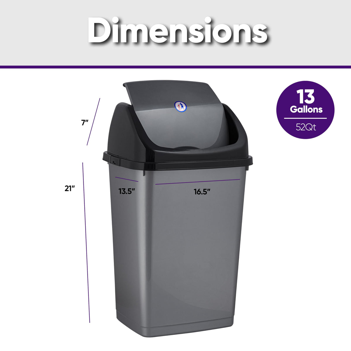 Kitchen Trash Can 13 Gallon with Swing Lid (2 Count)