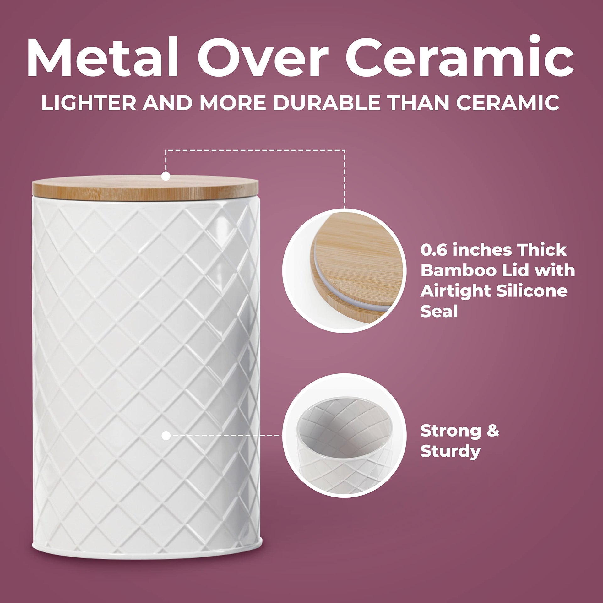 White Metal Canister Set for the Kitchen Counter (4 Count)