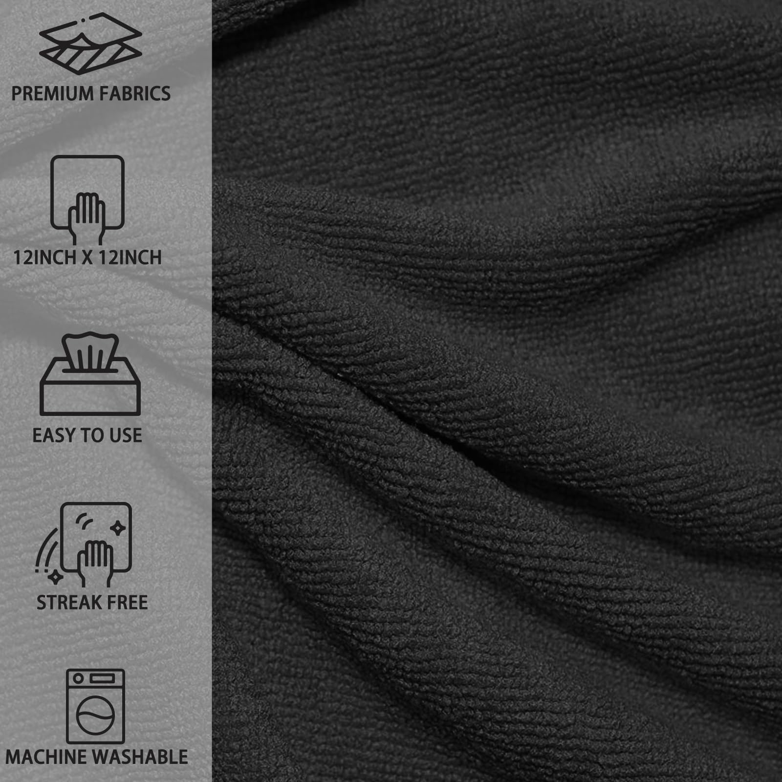 12" x 12" Black Microfiber Cleaning Cloth (40 Count)