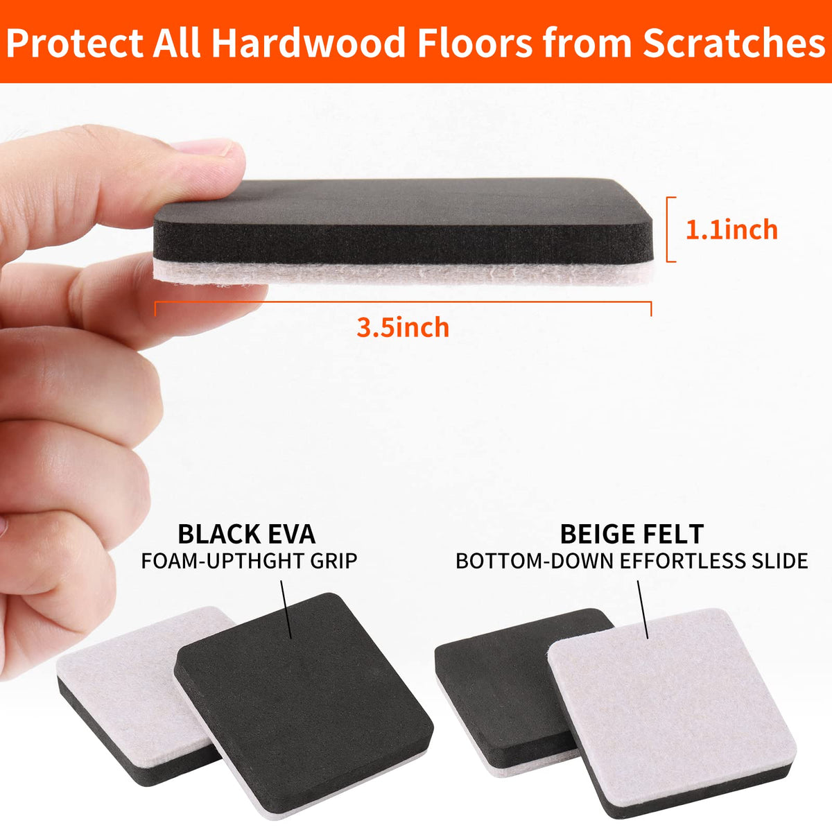 3.5" Felt Furniture Movers Sliders for Hardwood & Vinyl Floors (16 Count)
