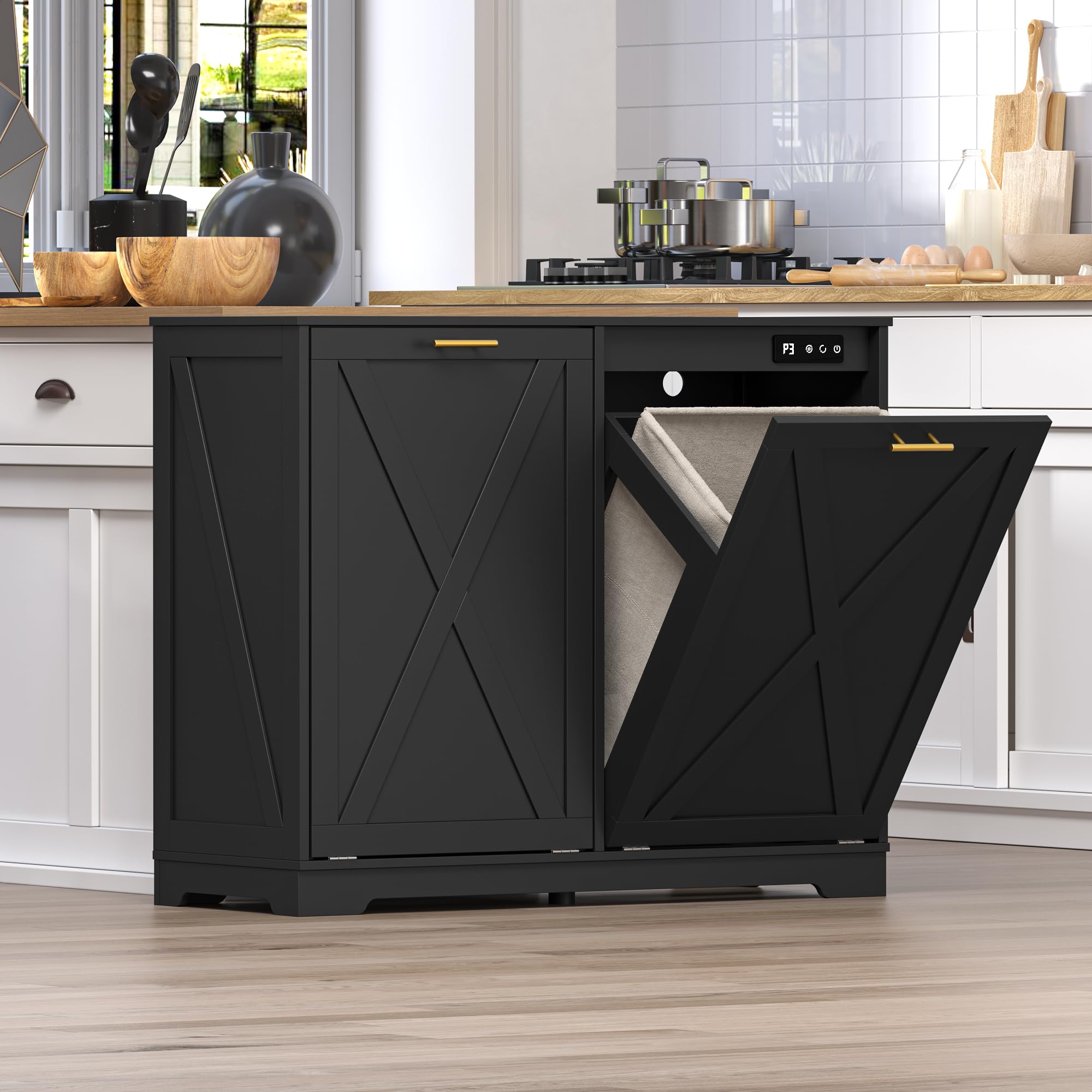 Tilt Out Trash Can Cabinet for 2 Bins