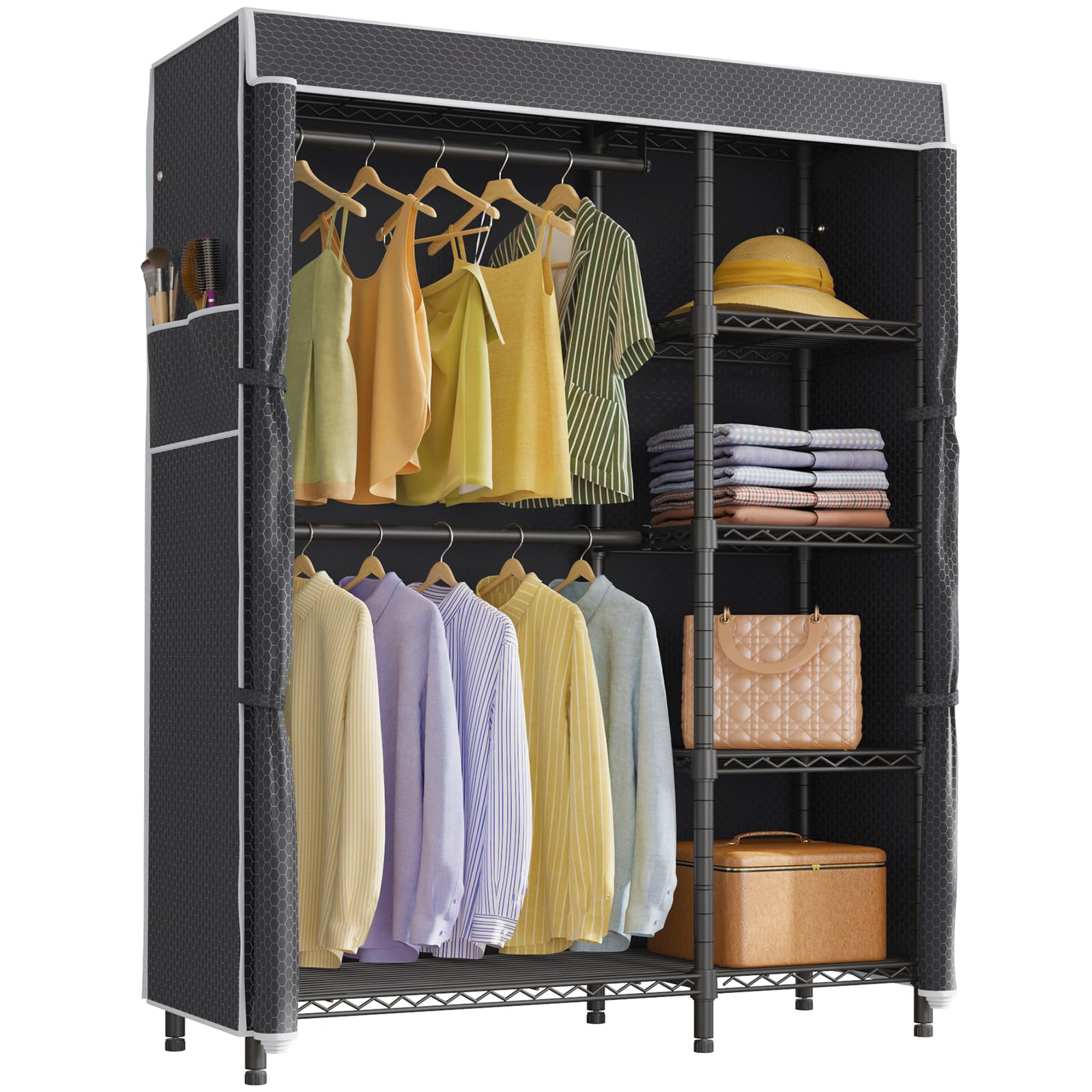 V7C Portable Closet for Hanging Clothes Heavy Duty Rack with Cover