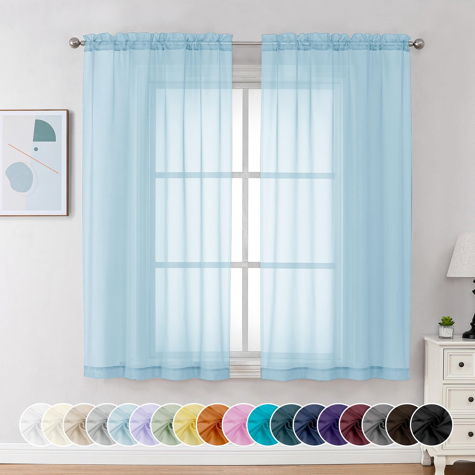 Sky Blue Sheer Curtains 54 Inch Long 2 Panels (2 Count)