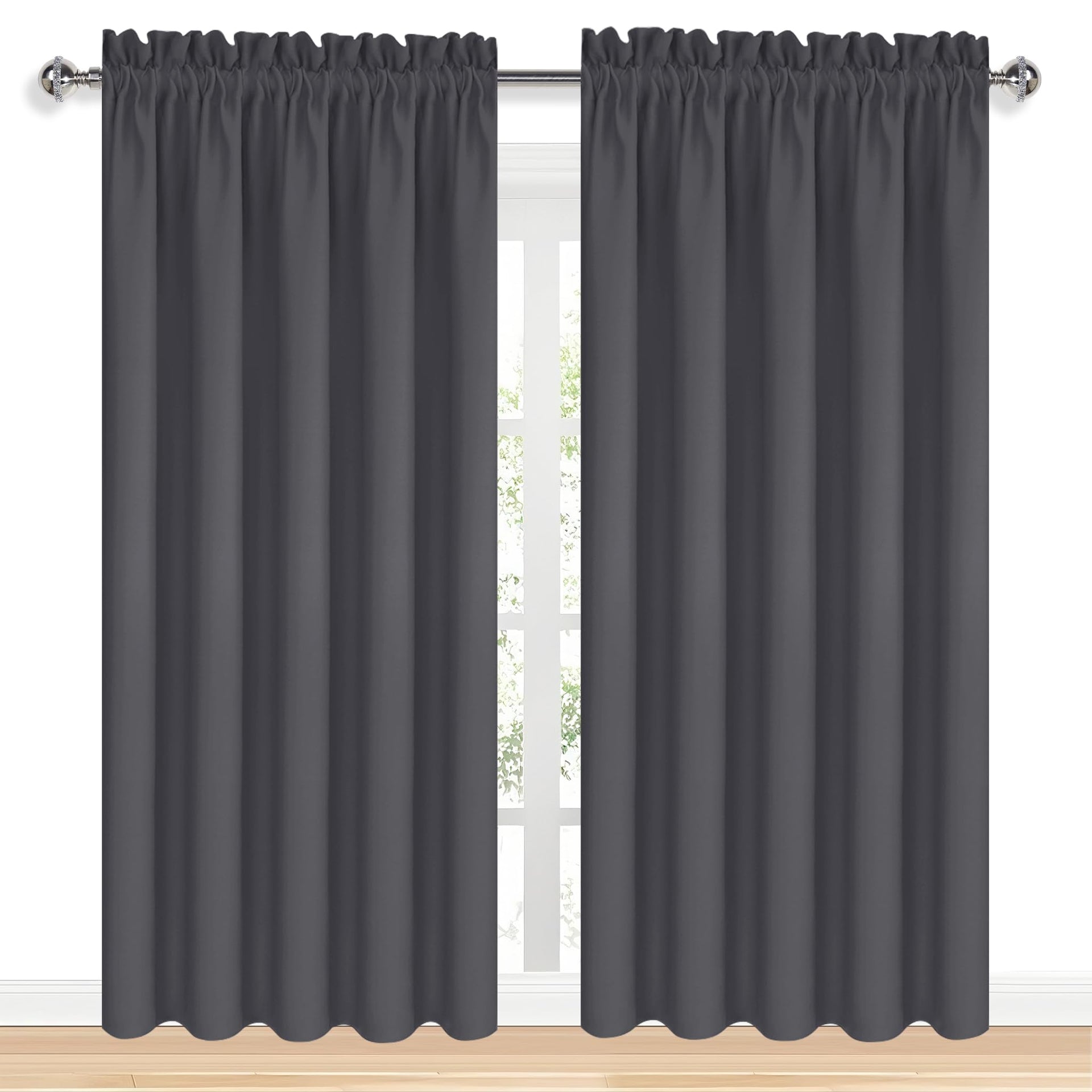 Wide Blackout Curtains for Bedroom 70 x 84 Inch Long Dark Grey (2 Count)