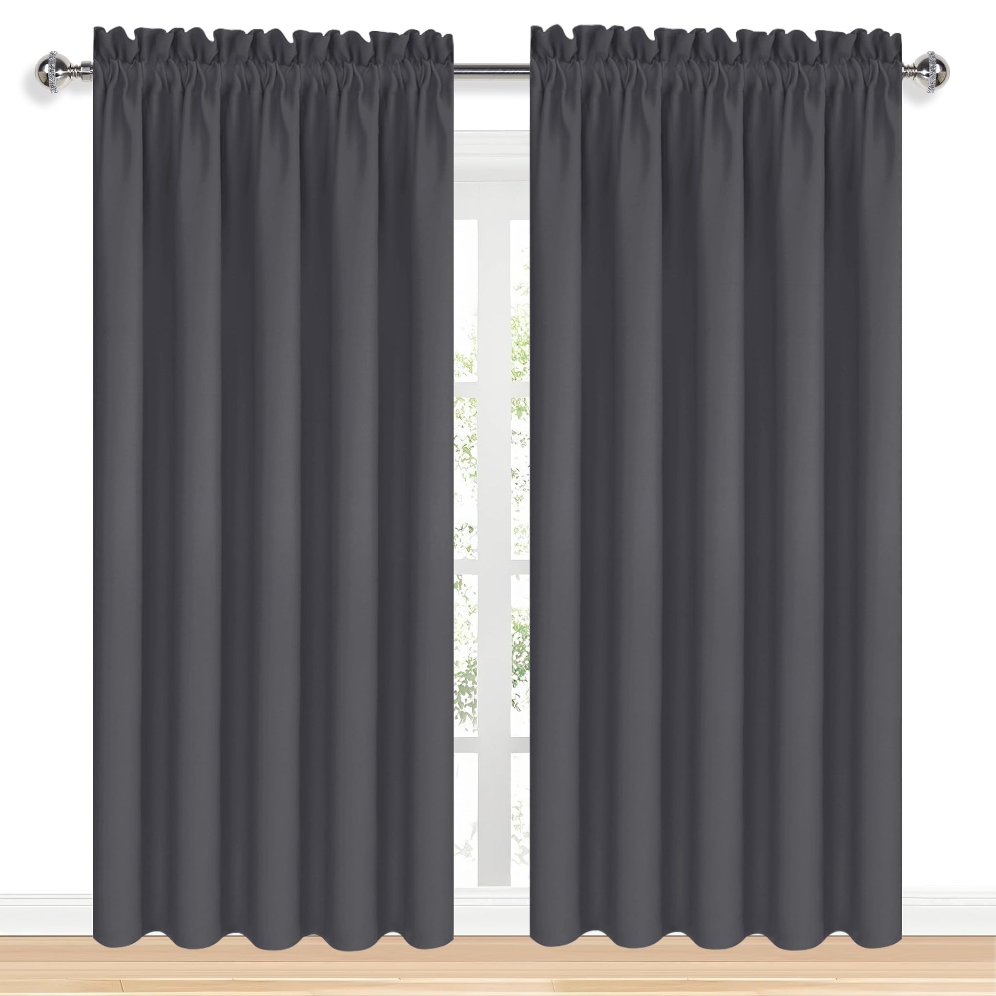 Wide Blackout Curtains for Bedroom 70 x 84 Inch Long Dark Grey (2 Count)