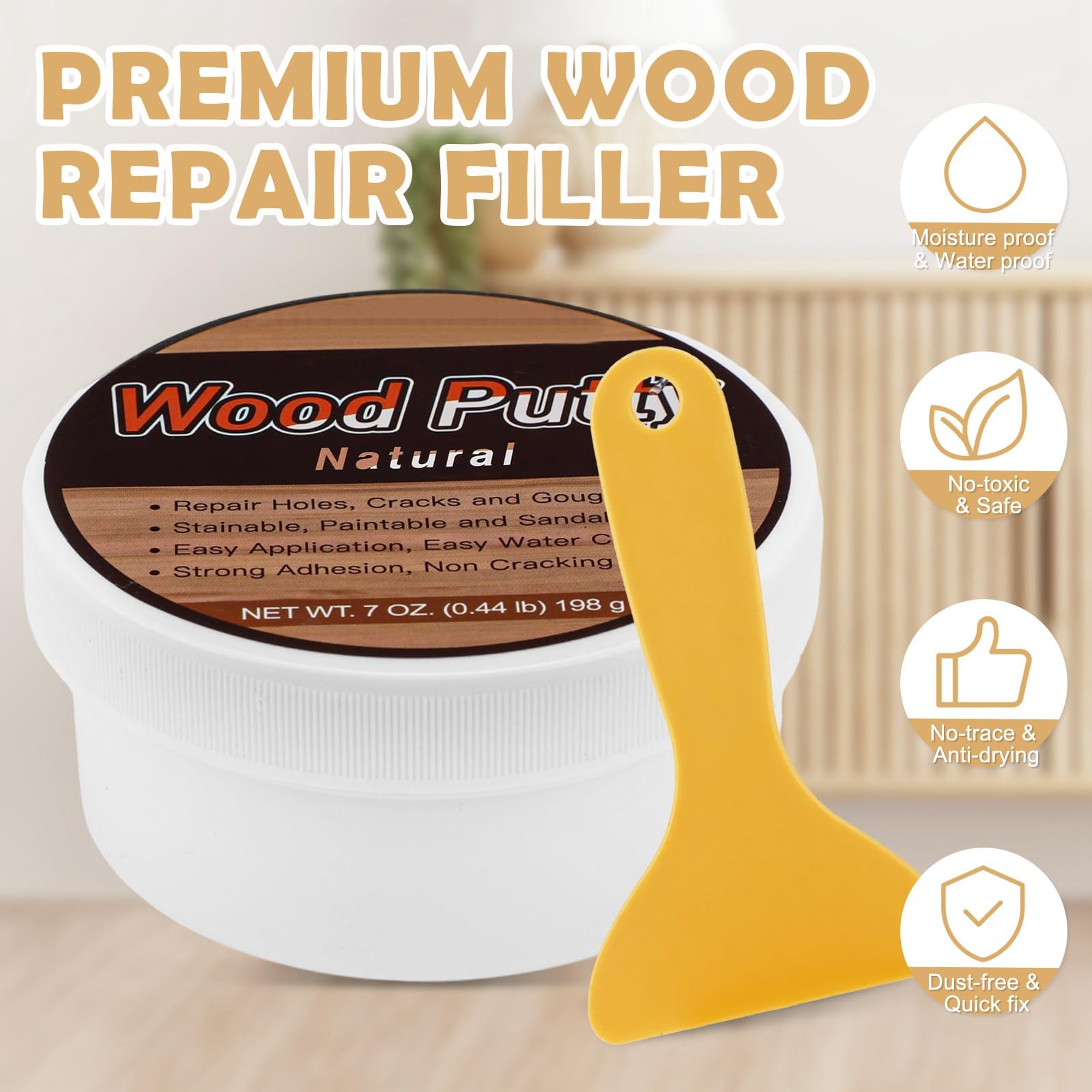 Wood Filler Natural Wood Putty for Trim (7 Ounce)