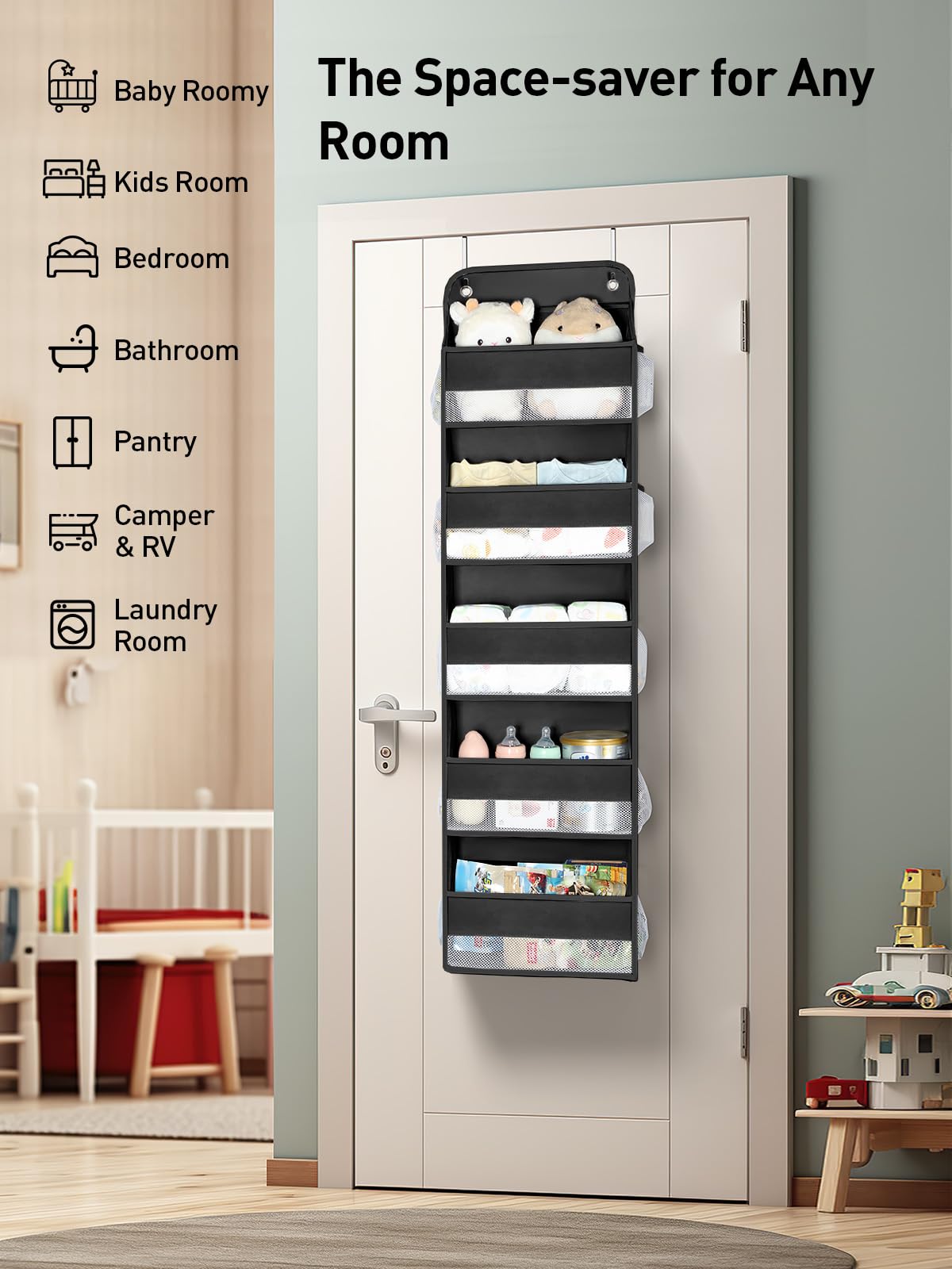 1 Pc Over the Door Organizer with 5 Bins 10 Side Pockets