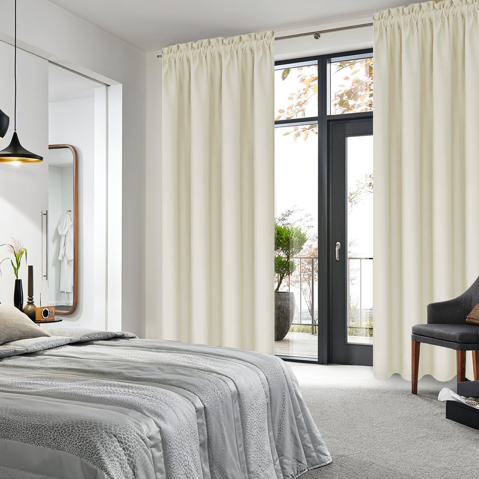 Blackout Curtains for Bedroom 42 x 84 Inch Long Light Beige 2 Panels (2 Count)