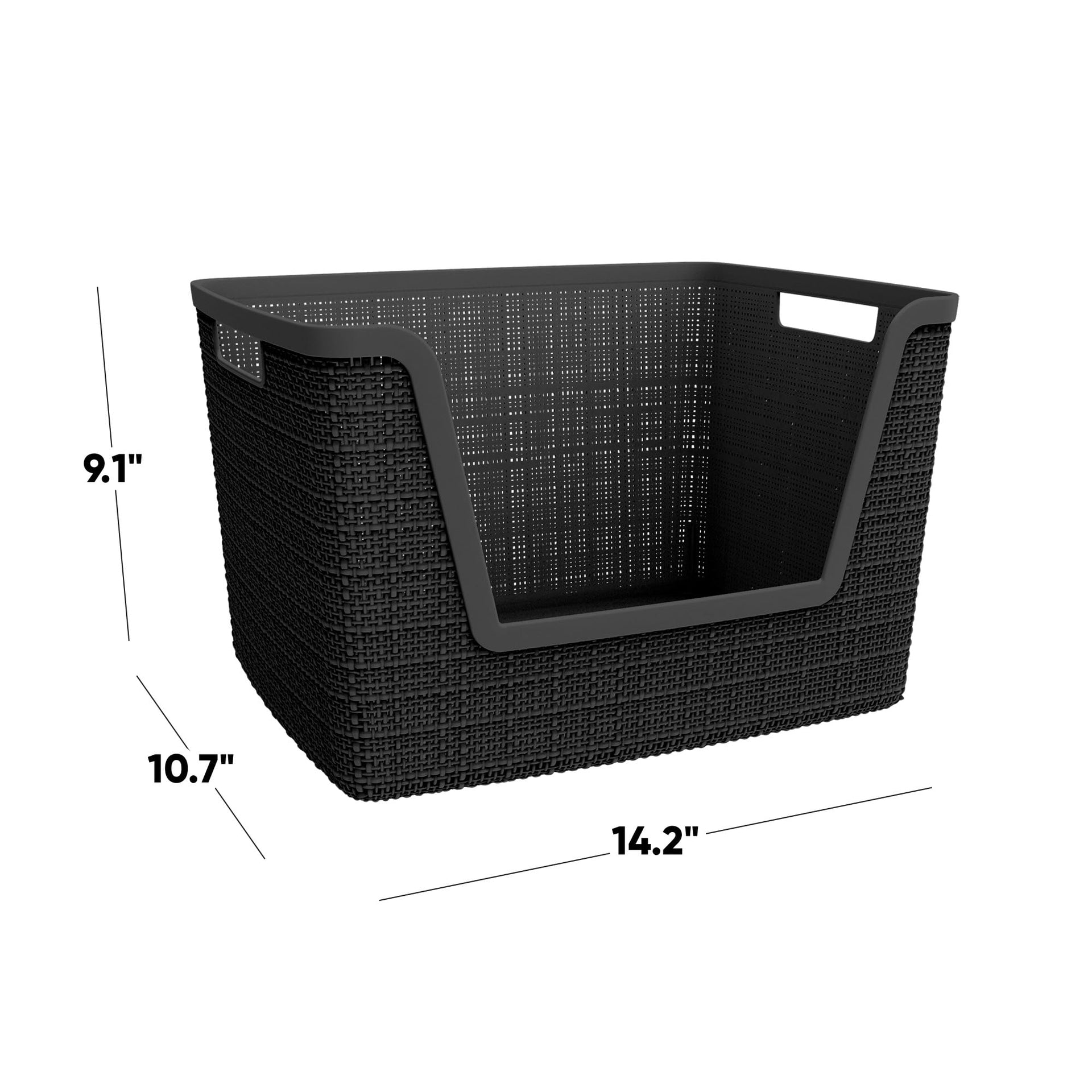 Set of 4 Large 18L Easy Access Jute Decorative Plastic Organization and Storage Baskets (4 Count)