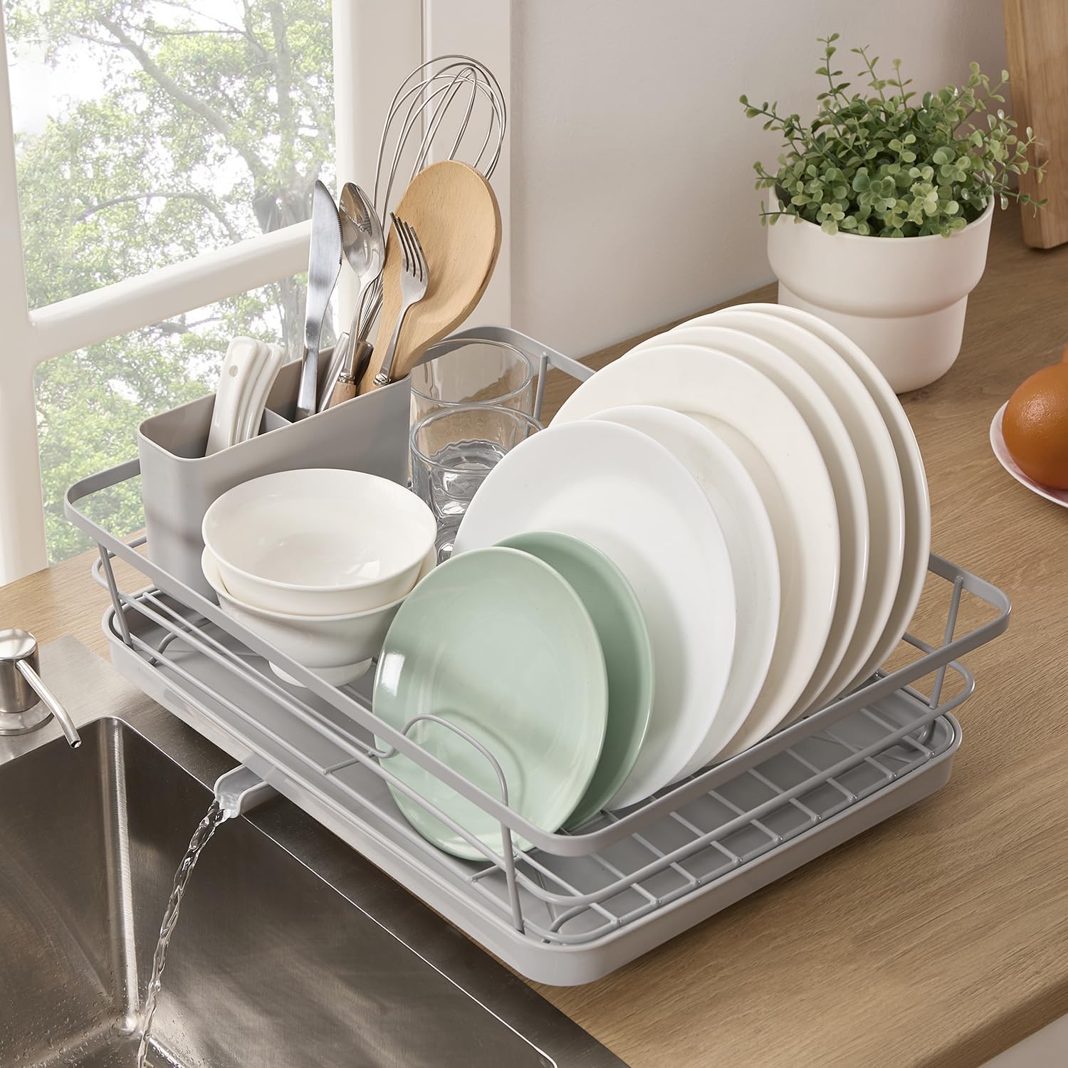 Dish Drying Rack 3 Piece Dish Drainer with Drainboard Set for Kitchen Counter