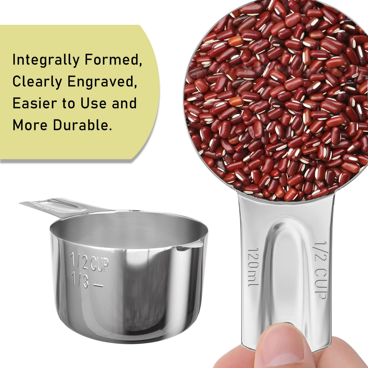 1PCS 1/2CUP(120ml, 4oz) Measuring Cup, 18/8 Stainless Steel Measure Scoop
