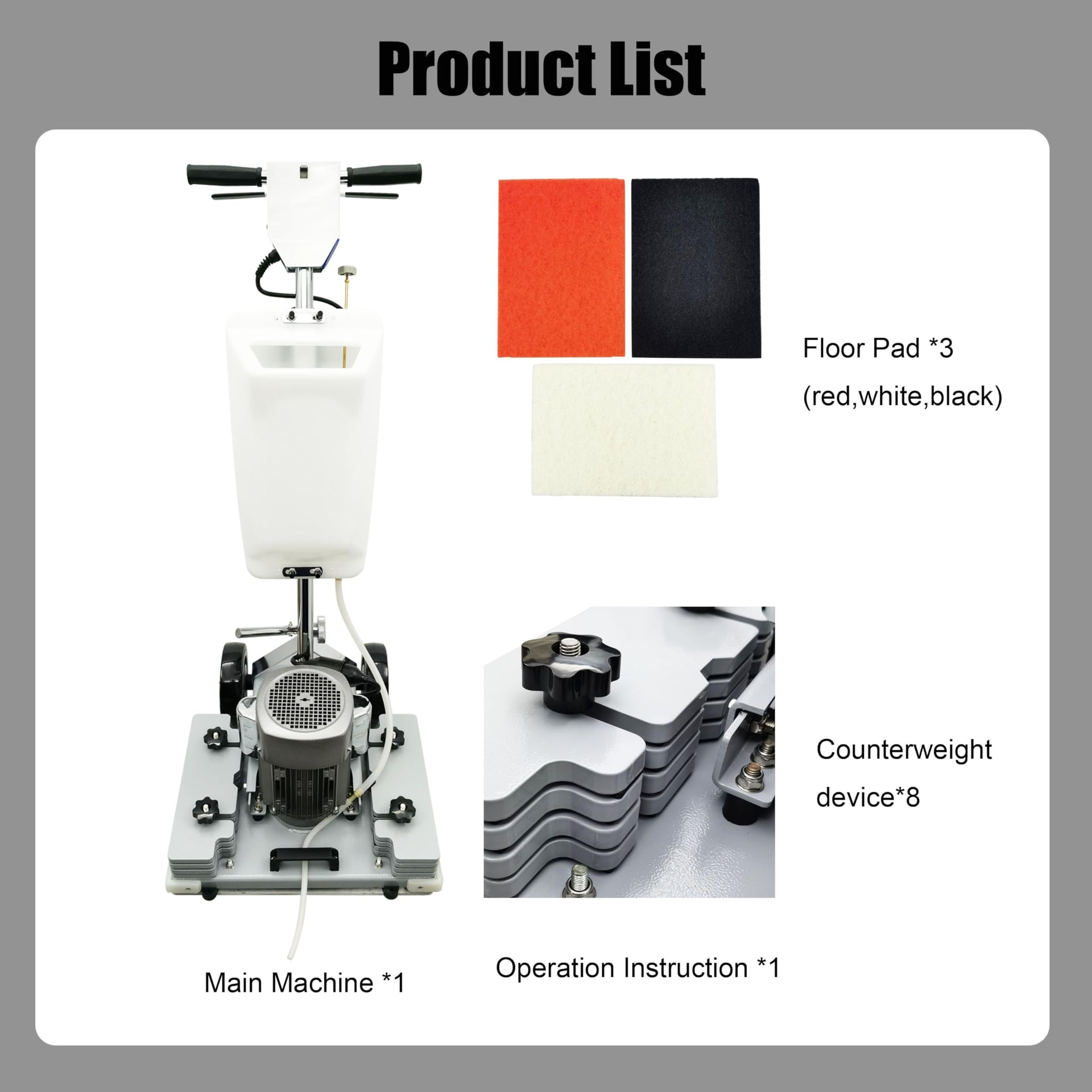 110V 20"*14.2" Floor Grinding Scrubber Buffer Polisher Machine Square Chassis Clean Polish Wax Renovate Step Gymnasiums Shops Hotels Office Exhibition Hard Ground