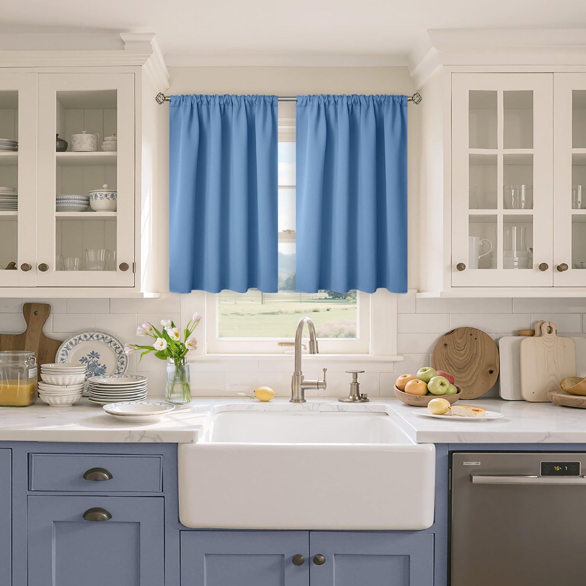 Denim Blue Blackout Curtains 40 Inches Length for Bedroom Kitchen Window (2 Count)