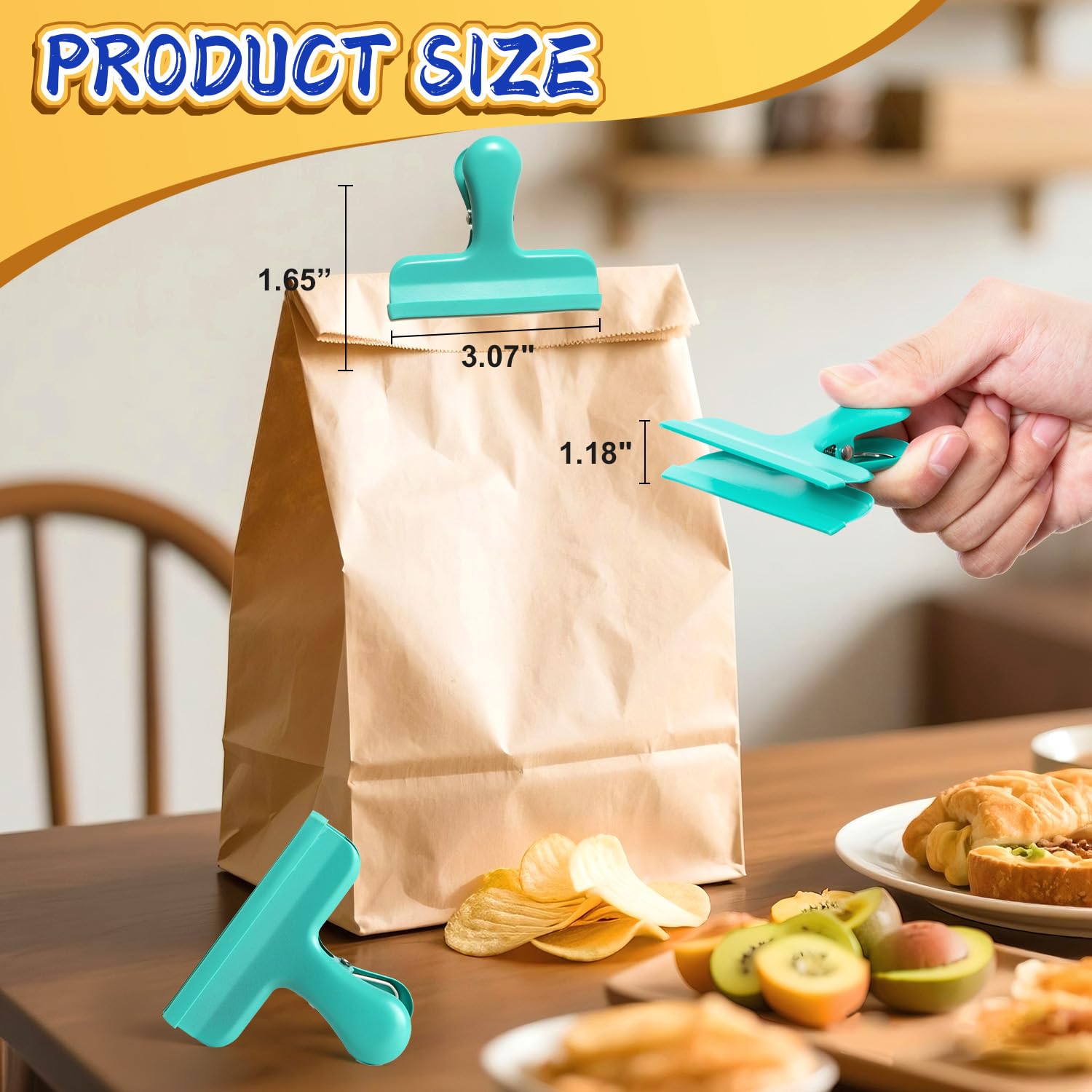 Chip Clips 12 Pack Stainless Steel Chip Bag Clips Covered with Silicone (12 Count)
