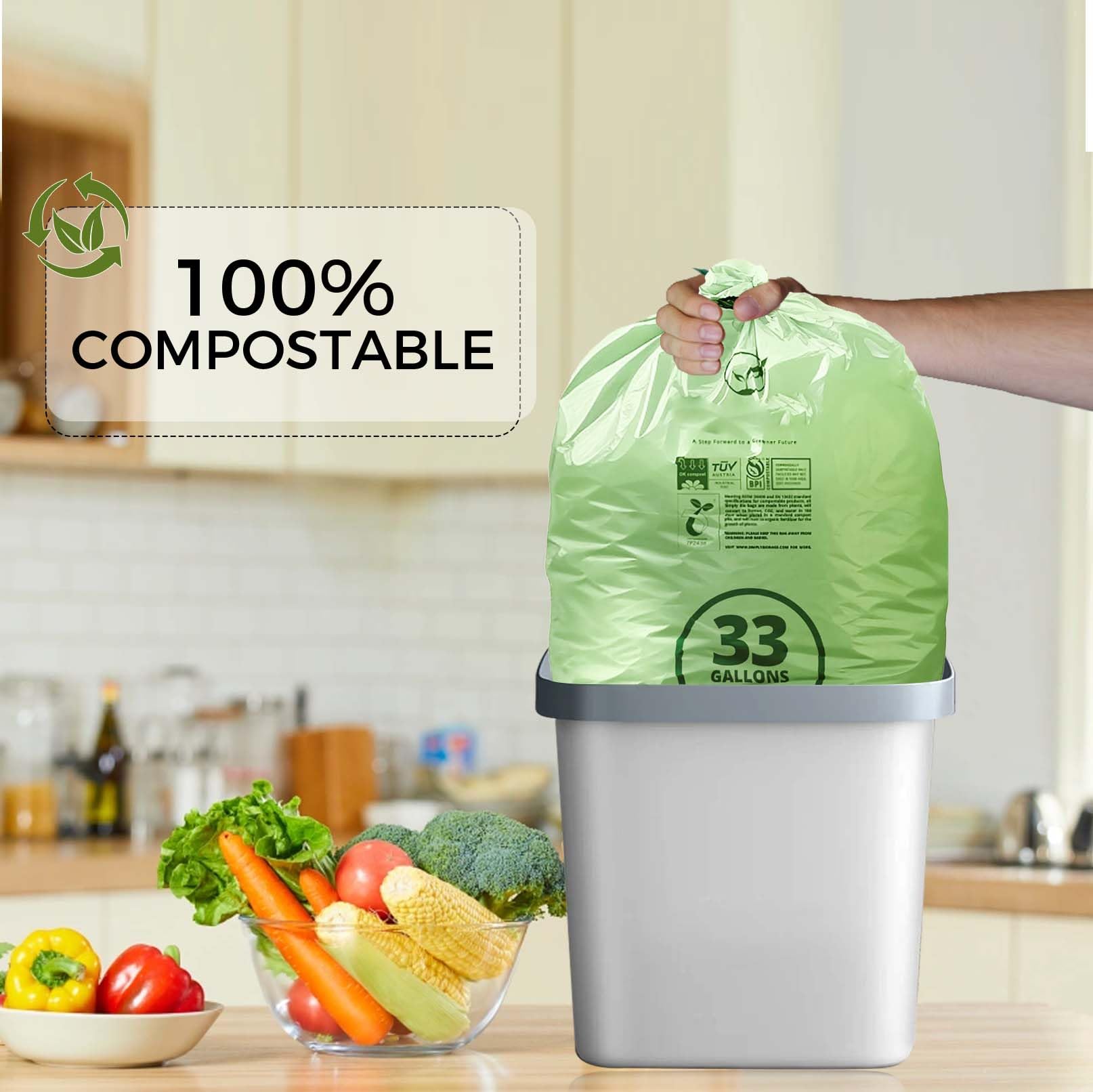 30 33 Gallon Compostable Trash Bags with Flat (30 Count)