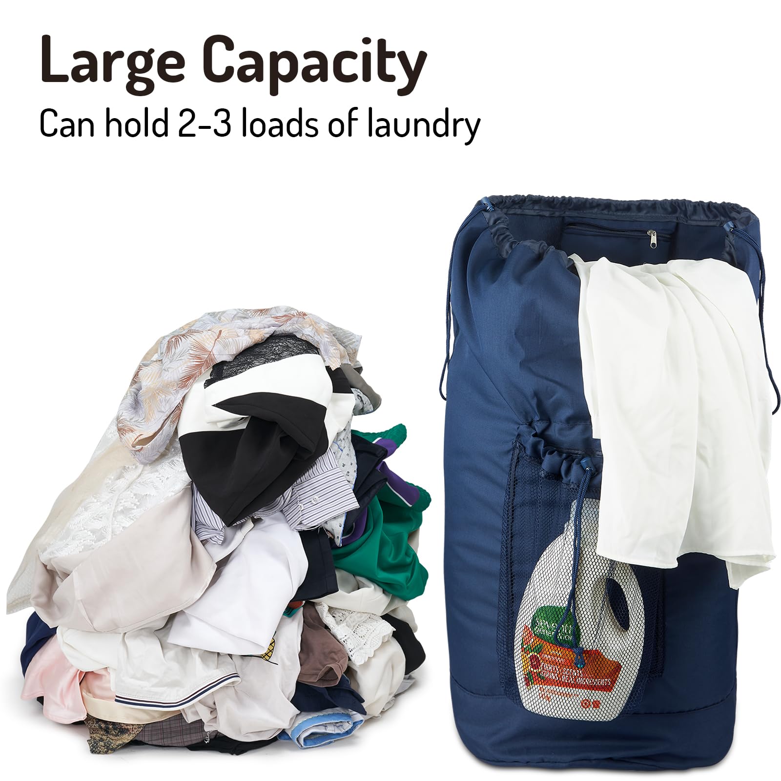 Laundry Bag Backpack with Detergent Holder and Adjustable Shoulder Straps