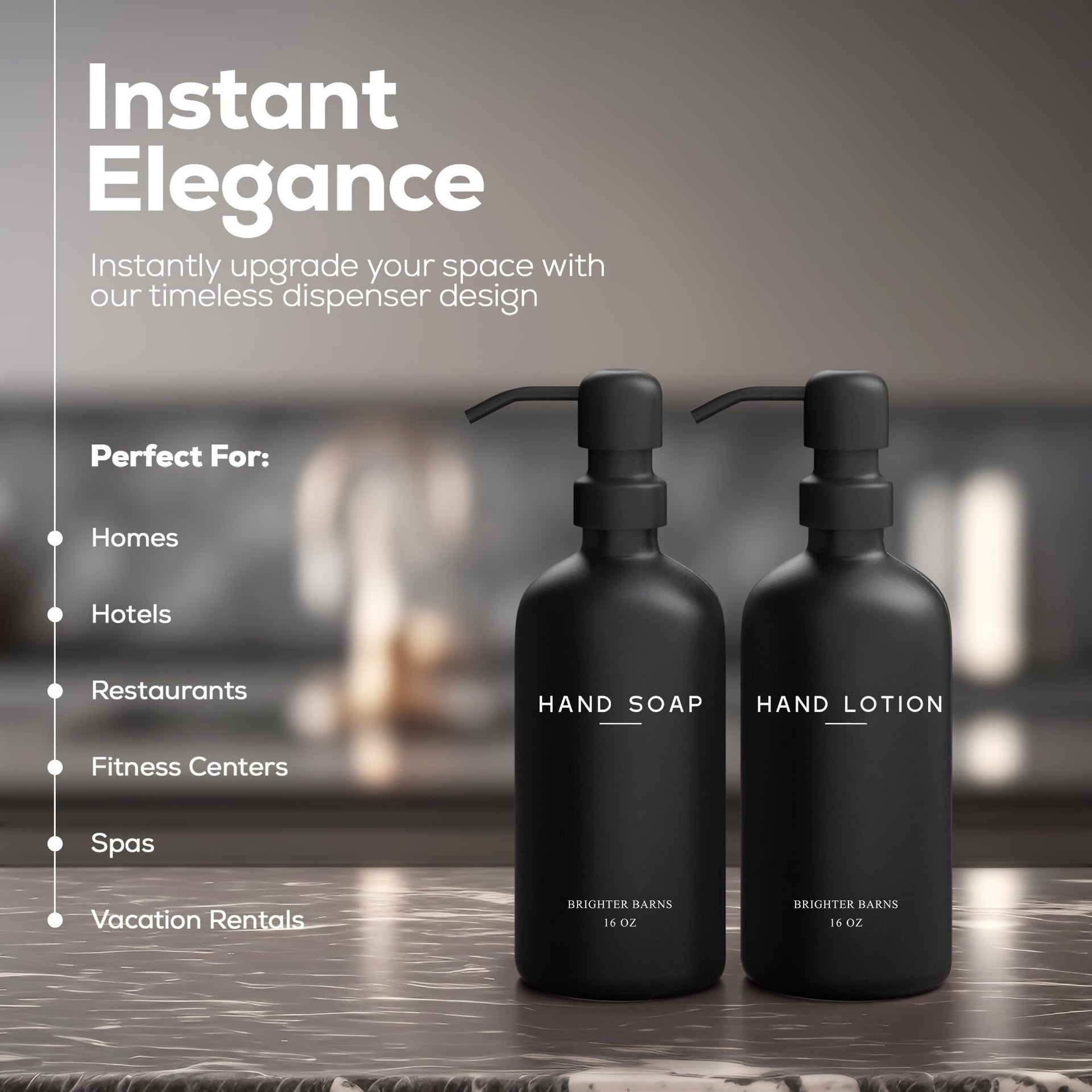 Black Glass Soap and Lotion Dispenser Set by Brighter Barns (4 Count)