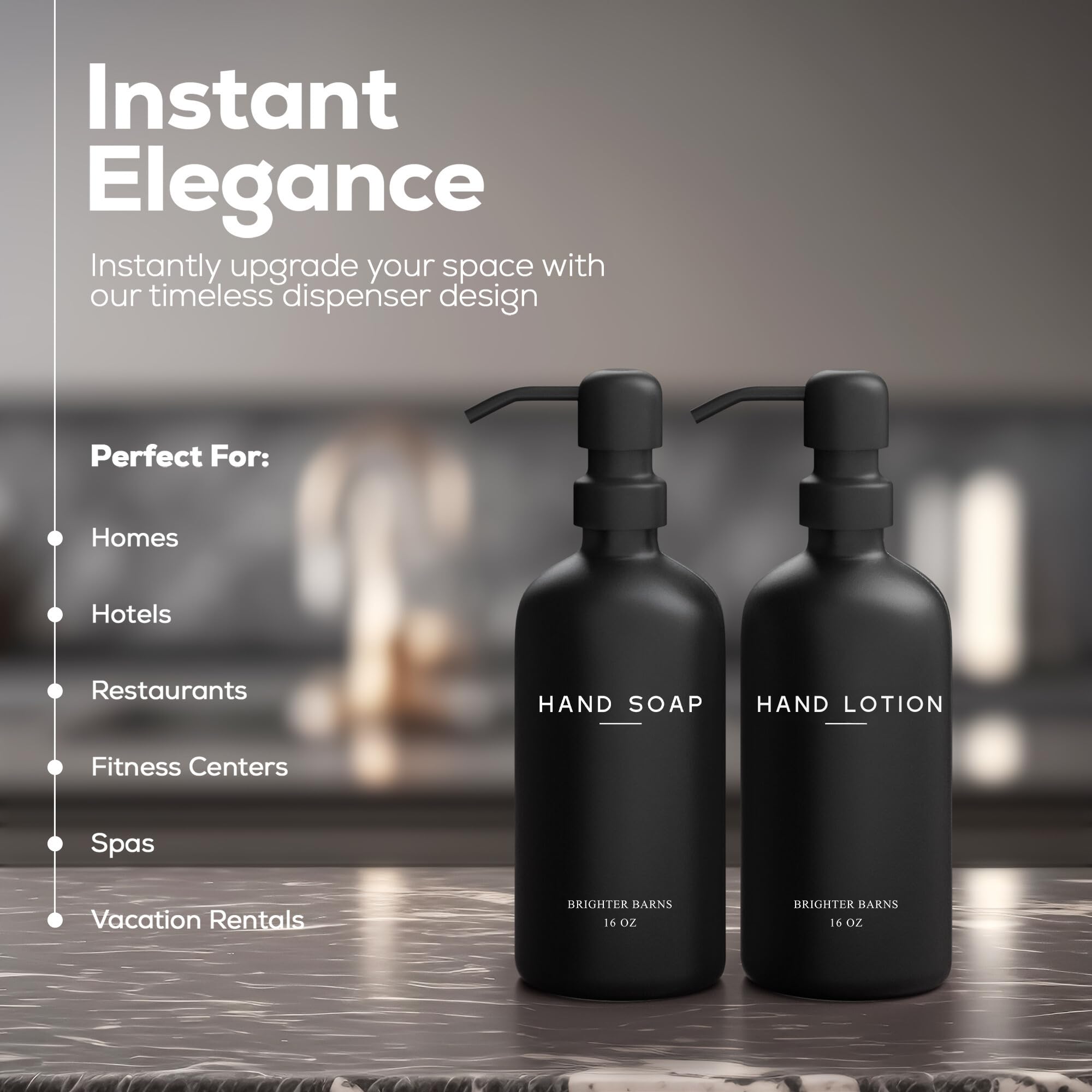 Black Glass Soap and Lotion Dispenser Set by Brighter Barns (4 Count)