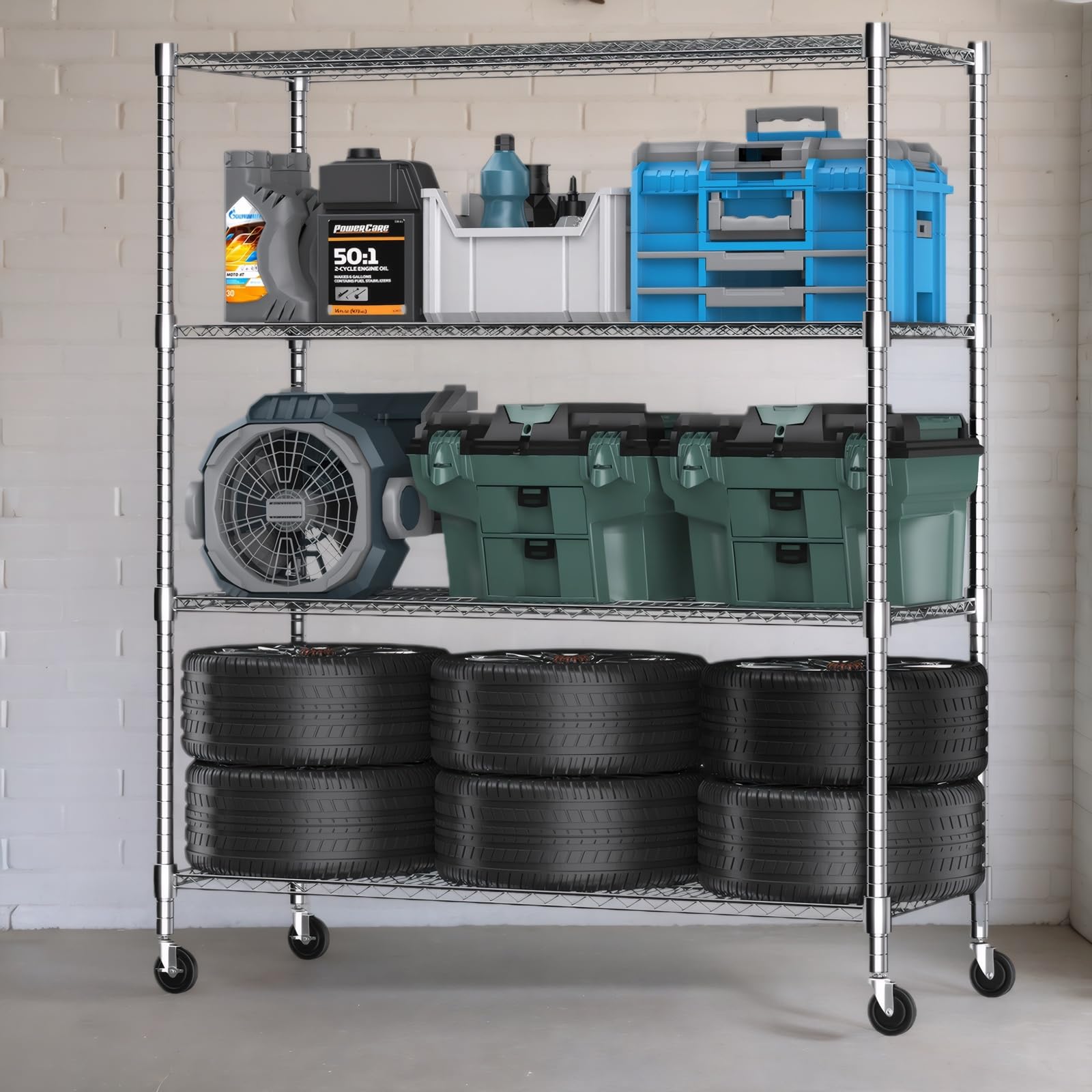 Storage Shelves 60"W Wire Shelving with Wheels 2600LBS Heavy Duty Metal Shelves for Storage