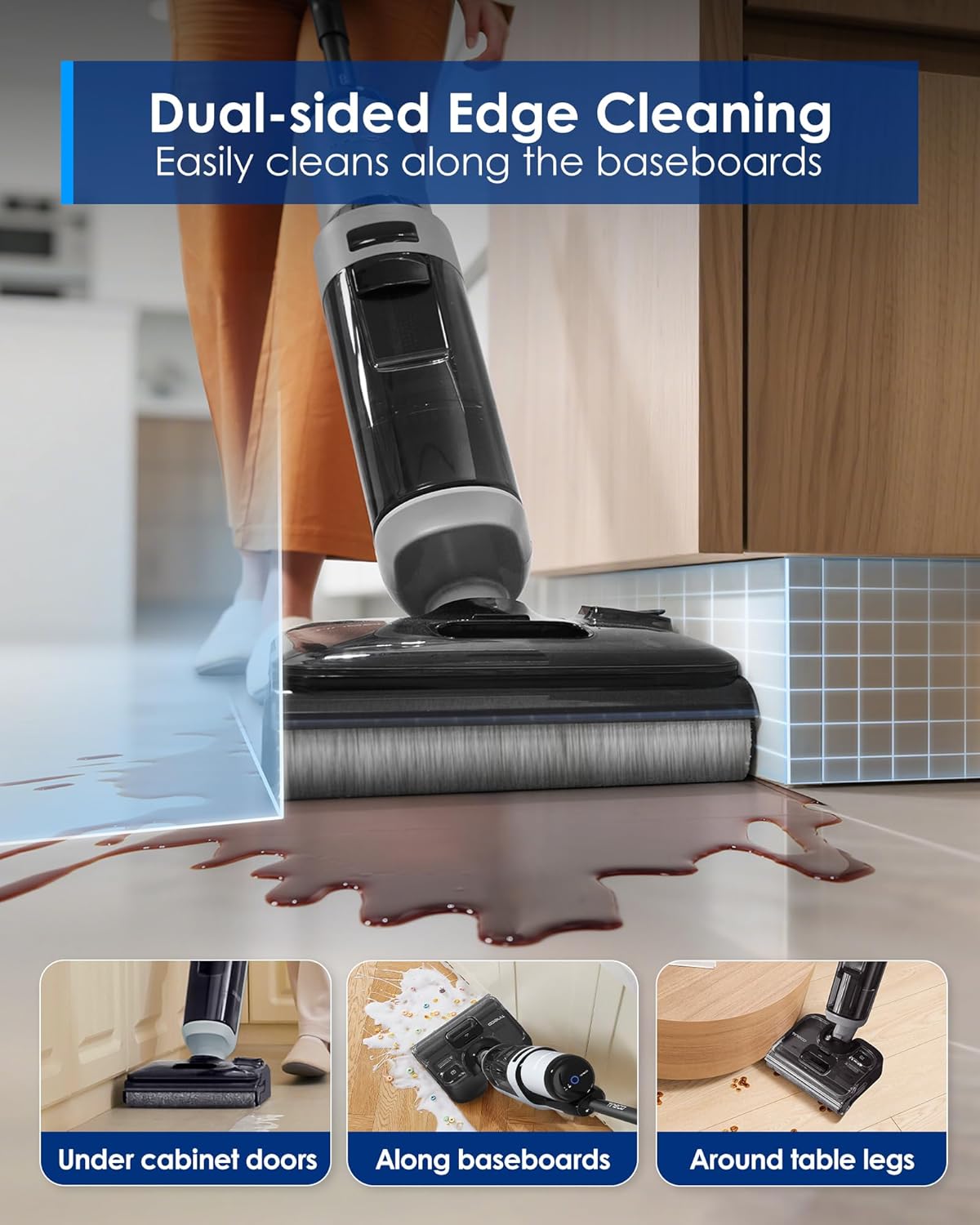 Tineco Floor ONE i5 Stretch Wet Dry Vacuum Cleaner, Vacuum & Mop in One Step, 20kpa Powerful Suction, 180° Lay-Flat Design, Anti-Tangle Design, Dual-Sided Edge Cleaning, Up to 30* Minutes Runtime - ModHome Supplies