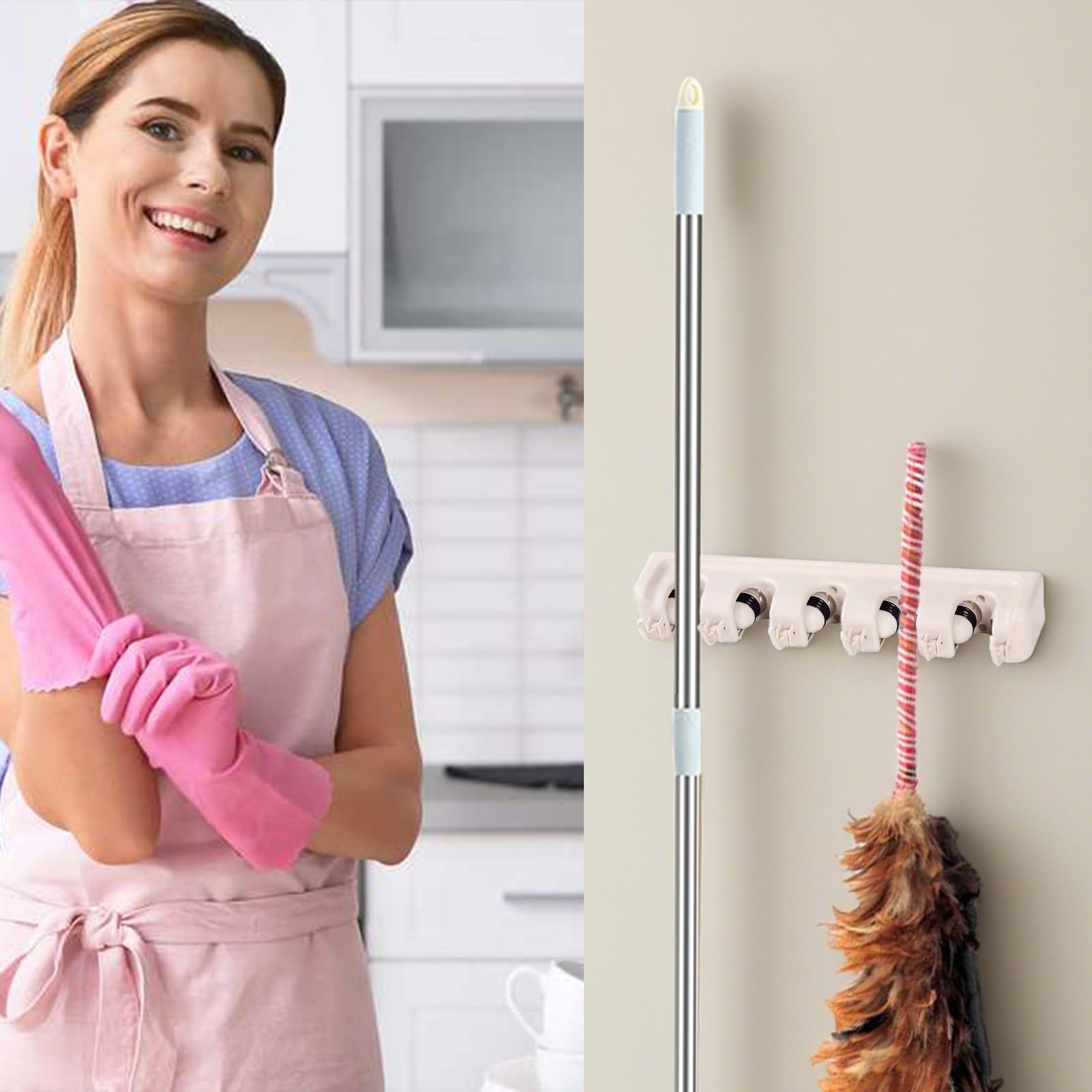 Broom Holder 5 Slots Heavy Duty Organizer Shelf