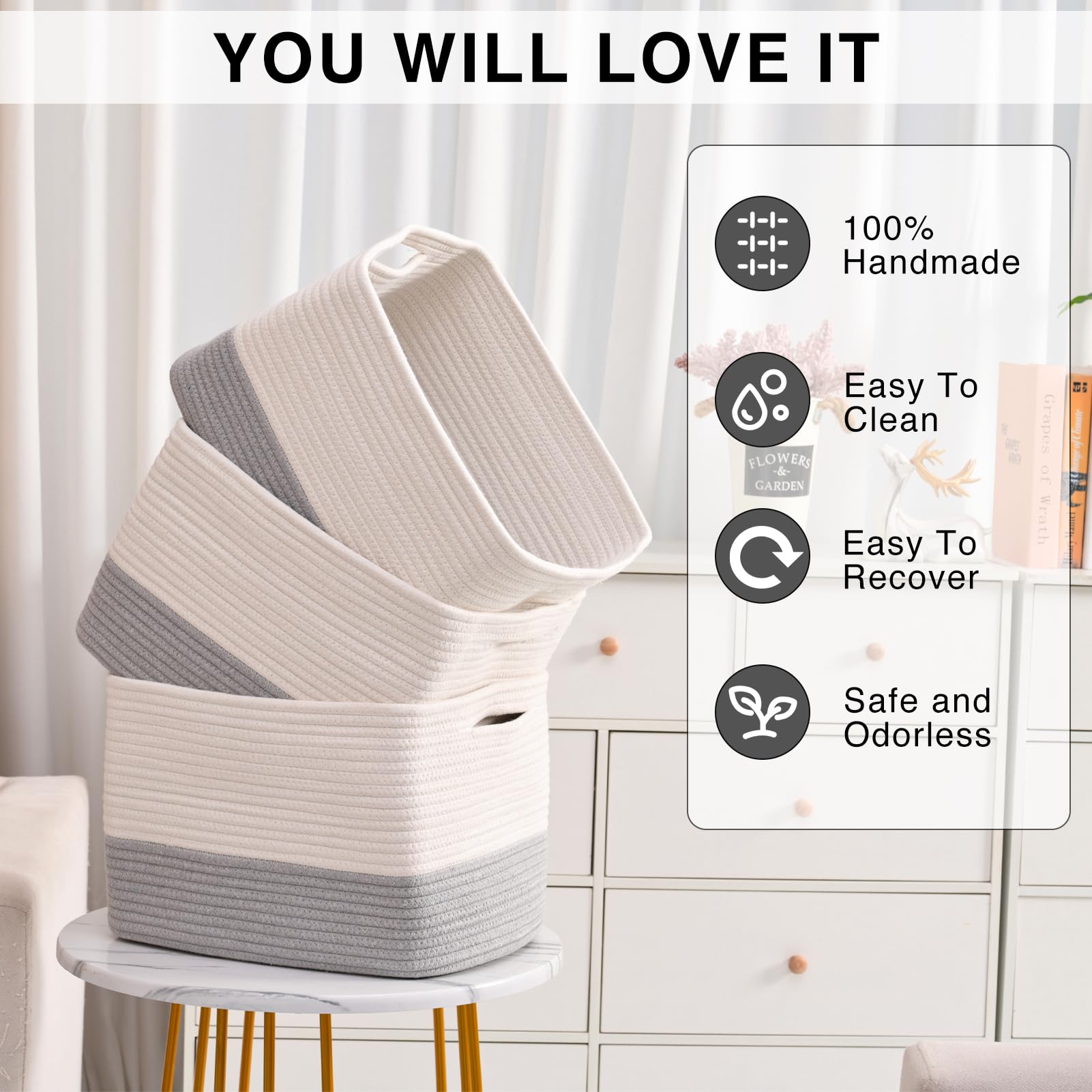 Storage Baskets for Organizing Shelves (3 Count)