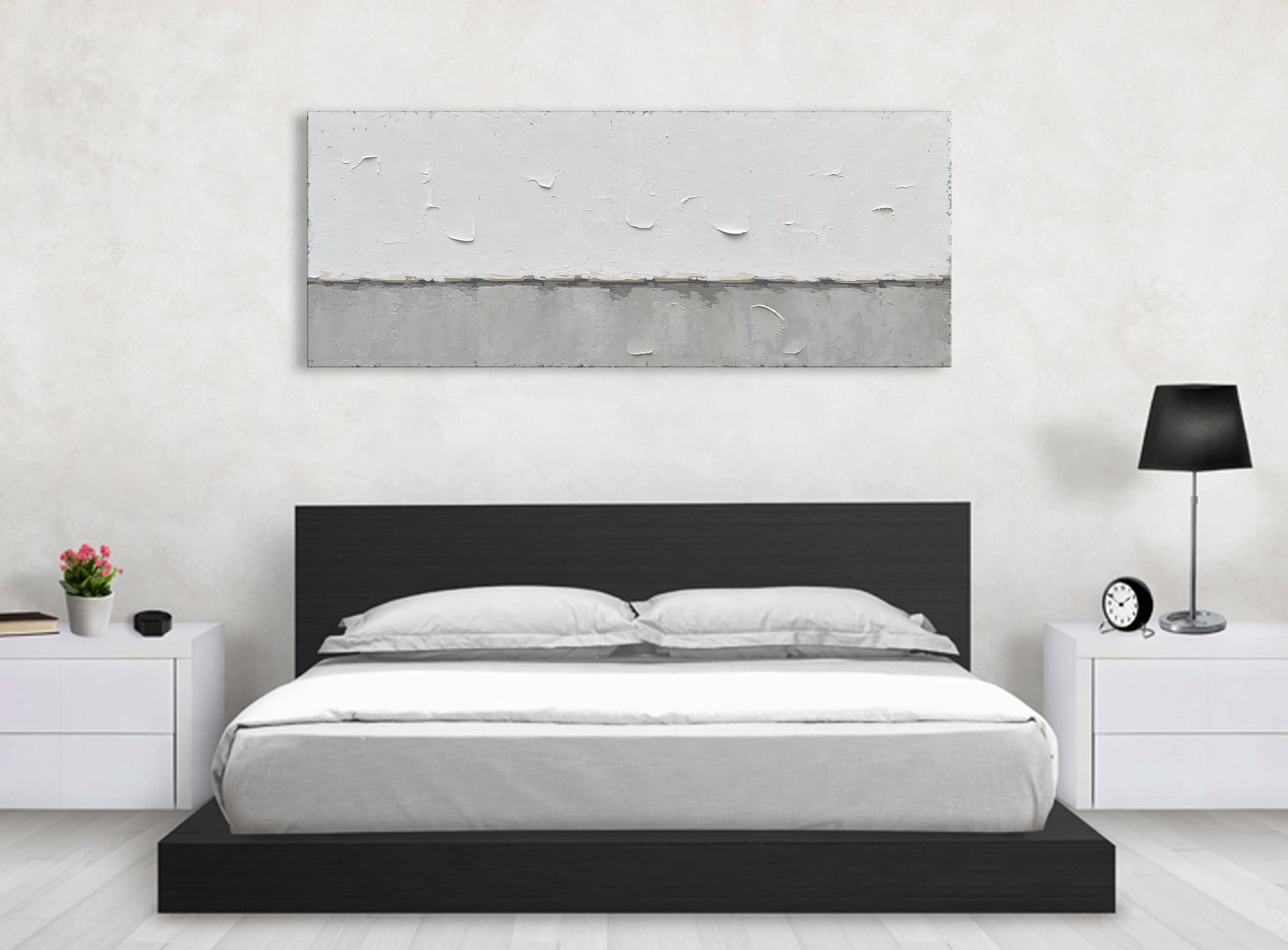 Art A large modern art painting in a minimalist grey and white style