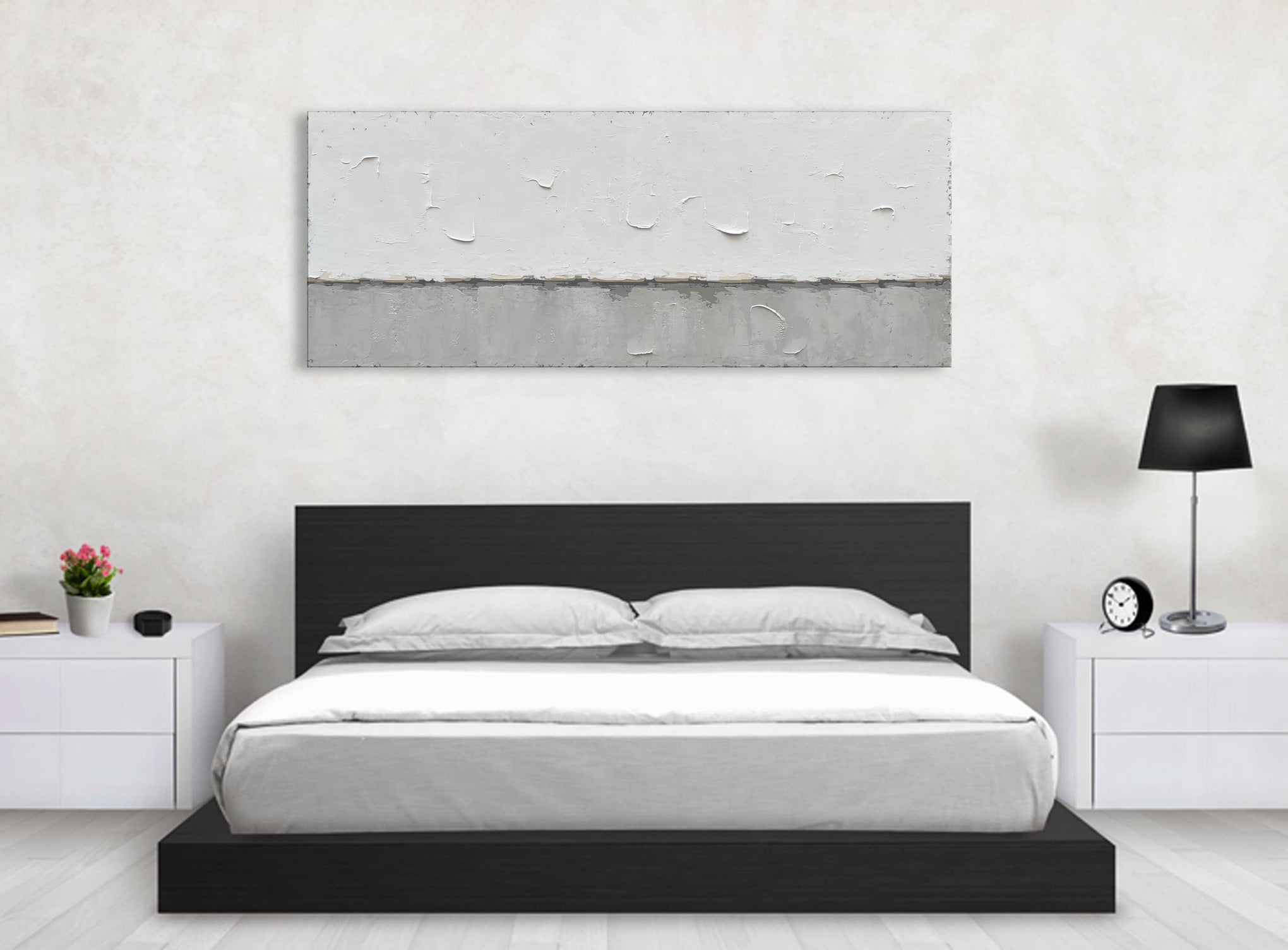Art A large modern art painting in a minimalist grey and white style