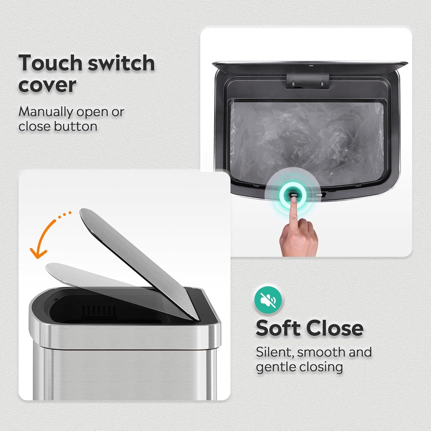16 Gallon Touchless Motion Sensor Trash Can (60 Count)