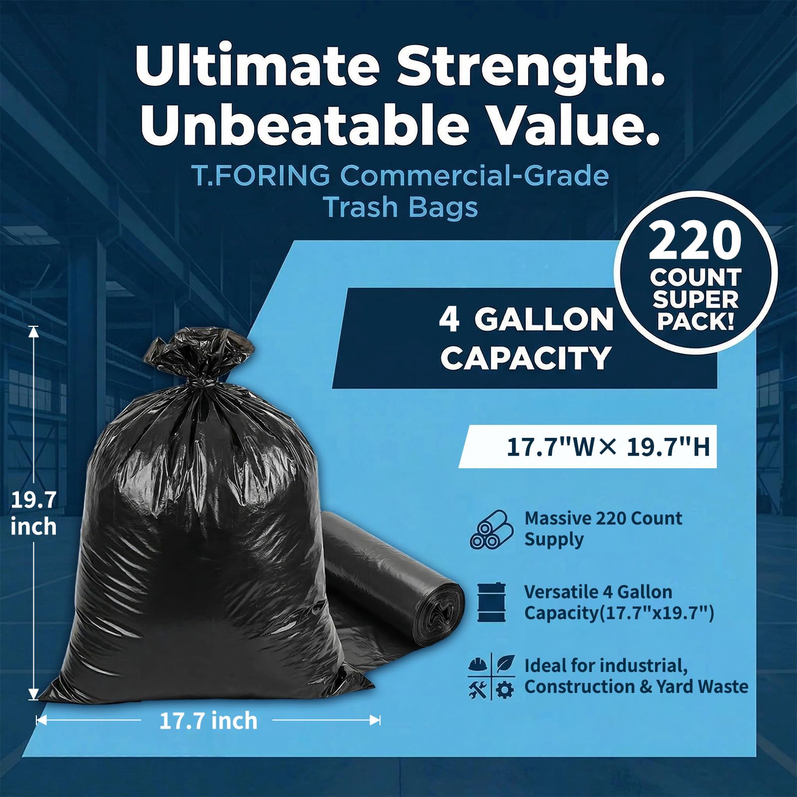 Small Trash Bags 4 Gallon Heavy Duty (220 Count)