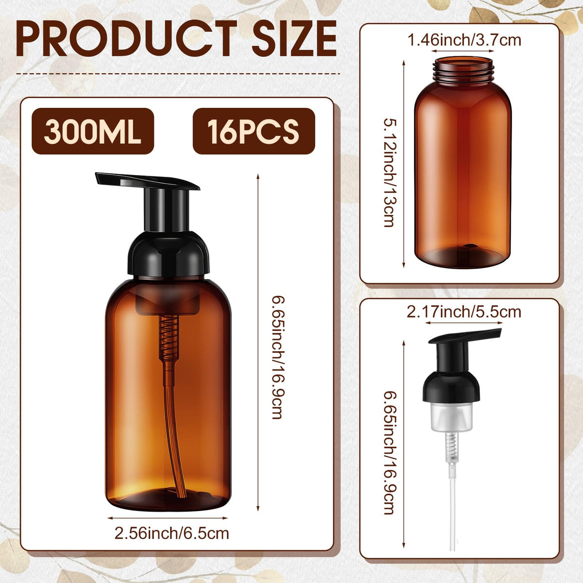 16 Pcs 10 oz Amber Foaming Soap Dispenser (16 Count)