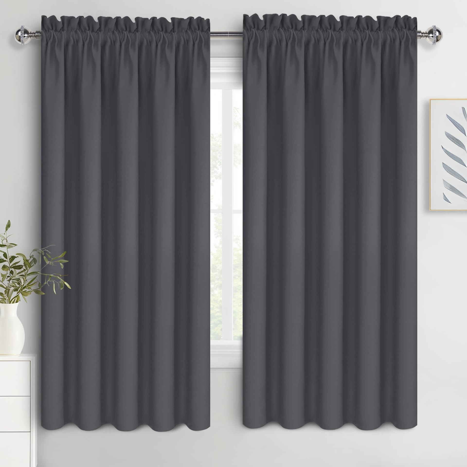 Wide Blackout Curtains for Bedroom 70 x 63 Inch Long Dark Grey (2 Count)