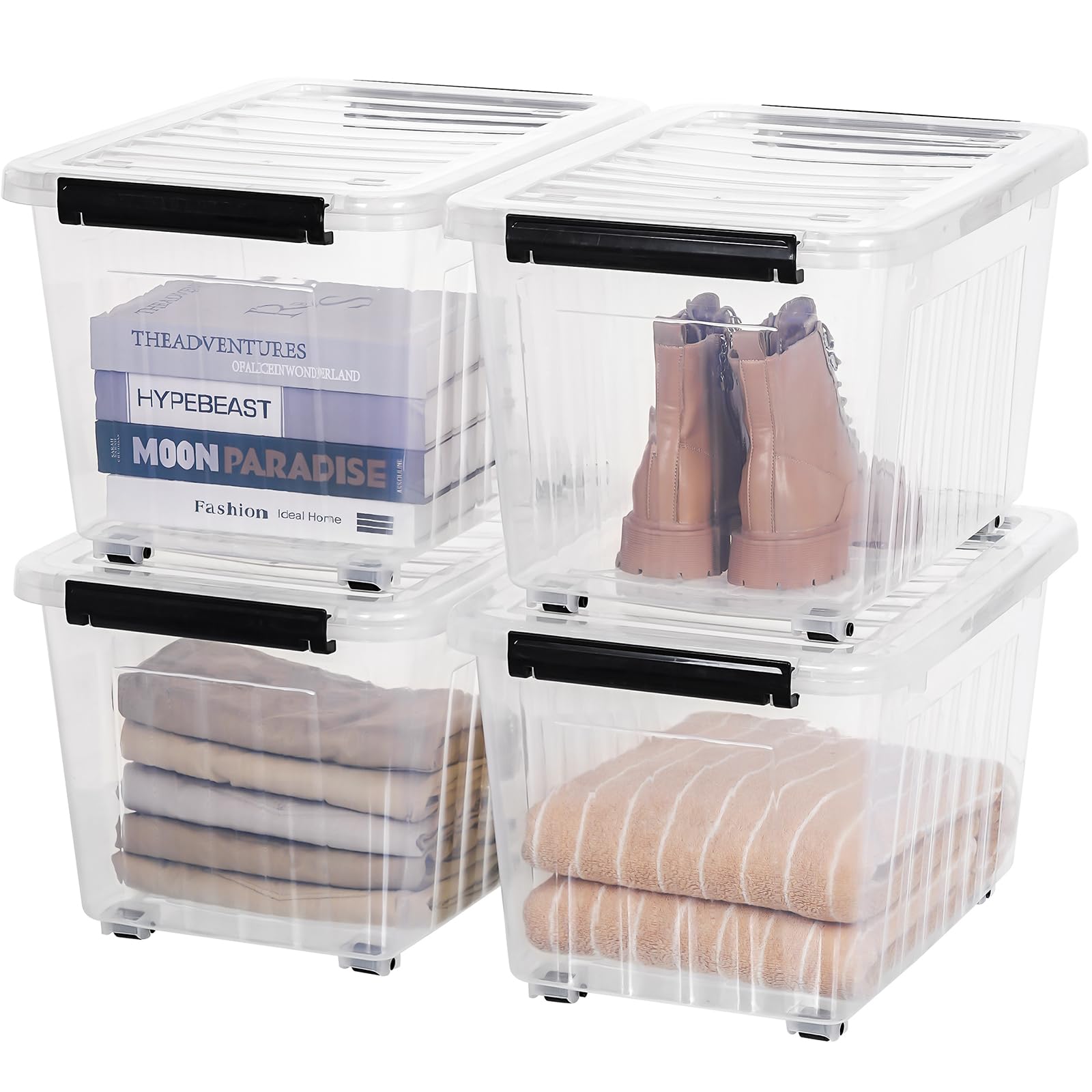 54 Quart Large Clear Plastic Storage Bins with Lids 4 (4 Count)