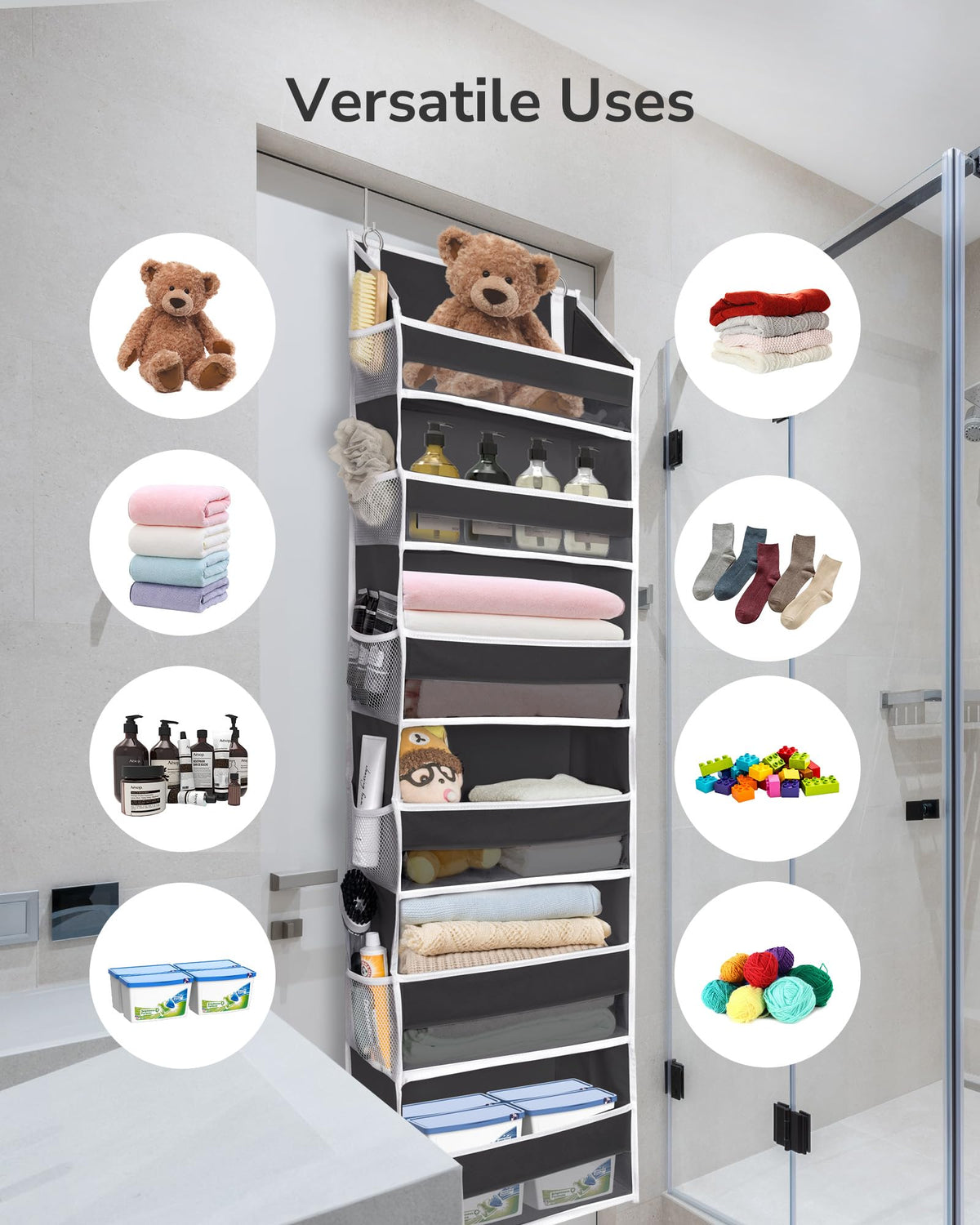 2Pack Over The Door Organizer with 6 Large Pockets 12 Side Pockets Door Hanging Organizer Black Door Hanging (2 Count)