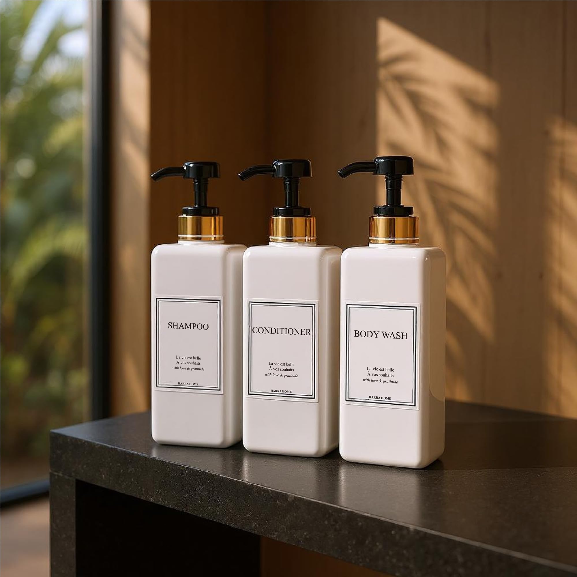 Modern Gold Design Shampoo and Conditioner Dispenser (3 Count)